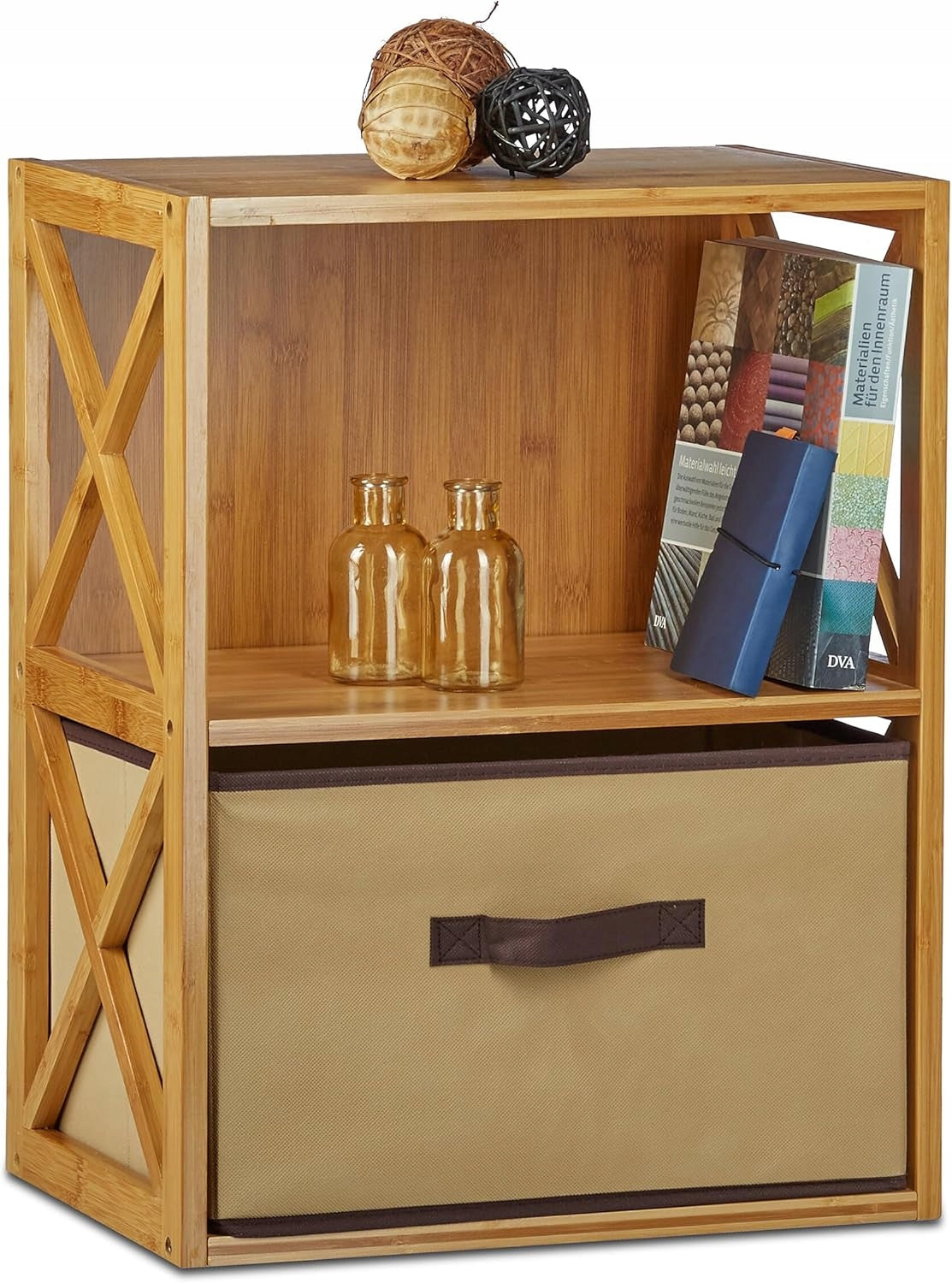 Bathroom Shelving Unit With Basket 2 Bamboo Shelves Standing 54x42x29 For Living Room Packaging status original
