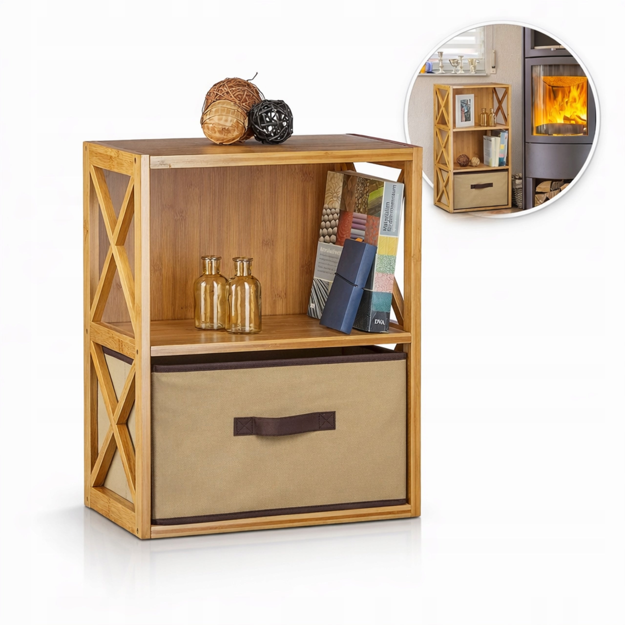 Bathroom Shelving Unit With Basket 2 Bamboo Shelves Standing 54x42x29 For Living Room