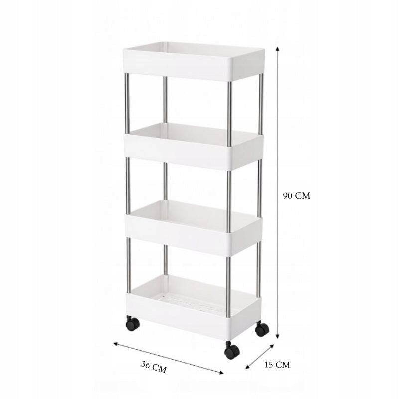 Bathroom Shelving Unit on Wheels 4 Shelves Organizer Mobile Kitchen Trolley D55 Packaging status original