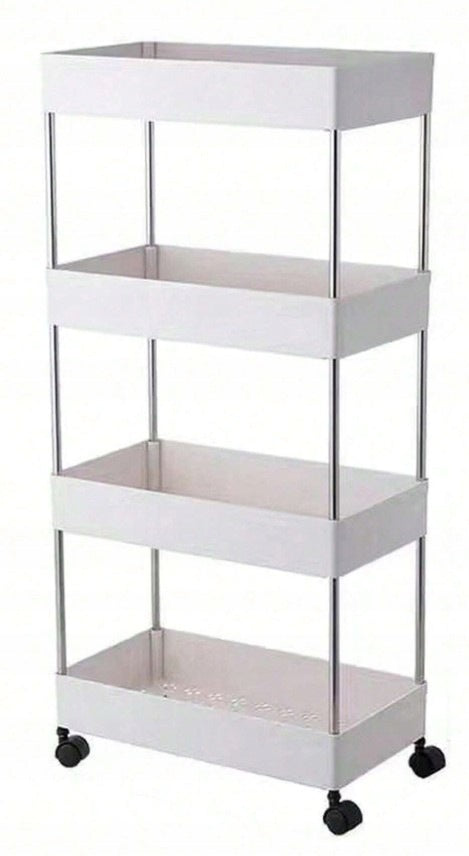 Bathroom Shelving Unit on Wheels 4 Shelves Organizer Mobile Kitchen Trolley D55