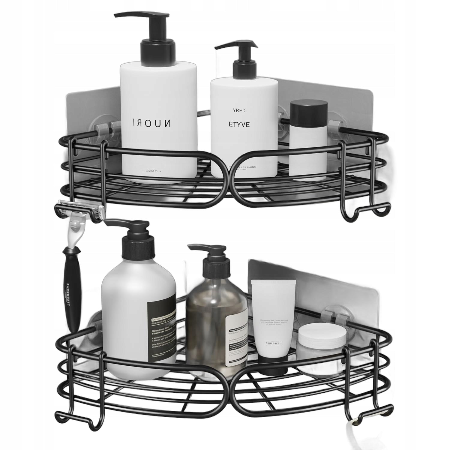 Bathroom Shower Shelf Corner Black | Set of 2 Self-Adhesive