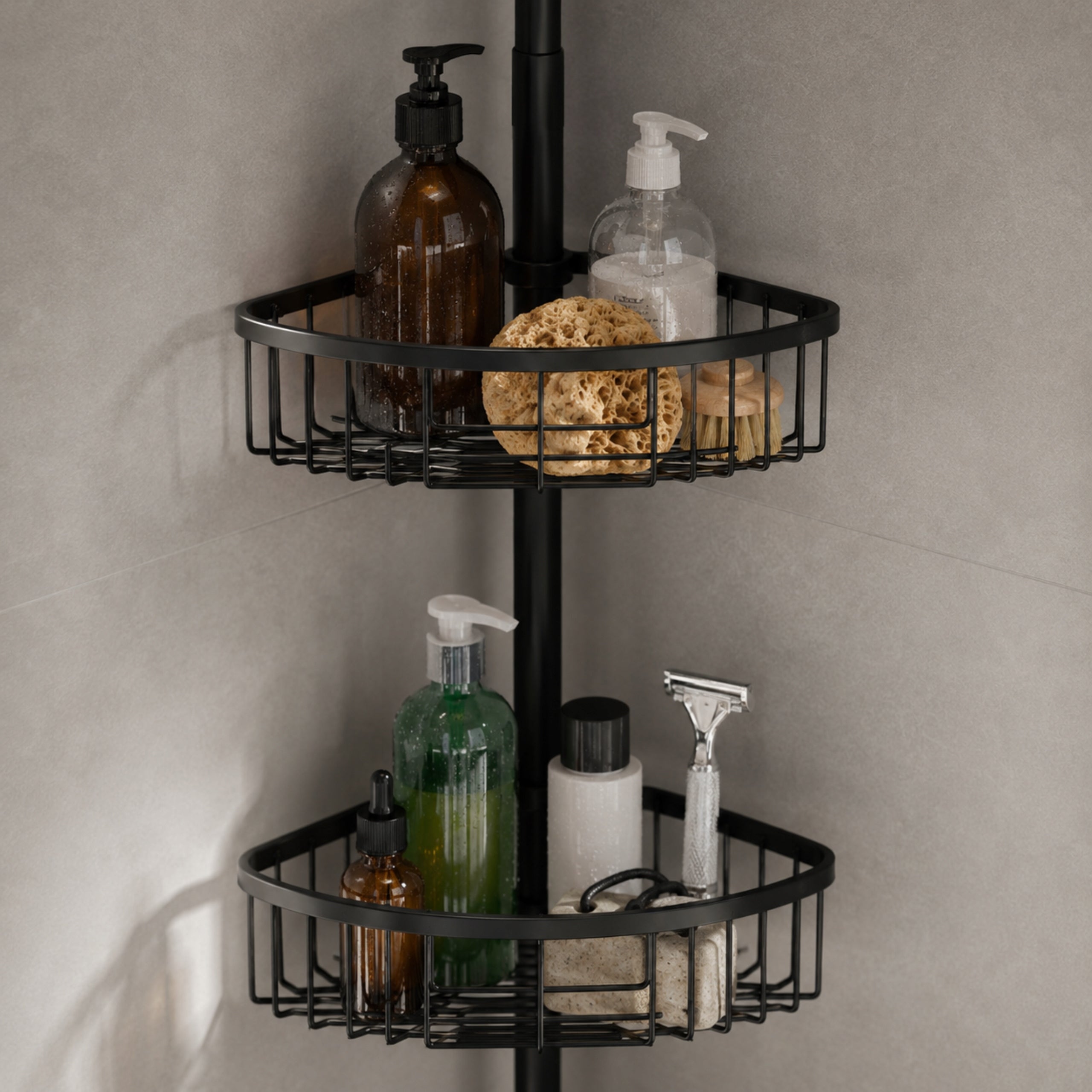 Bathroom Shower Shelf Telescopic Adjustable Corner Black 76-275cm Brand Smartpeas