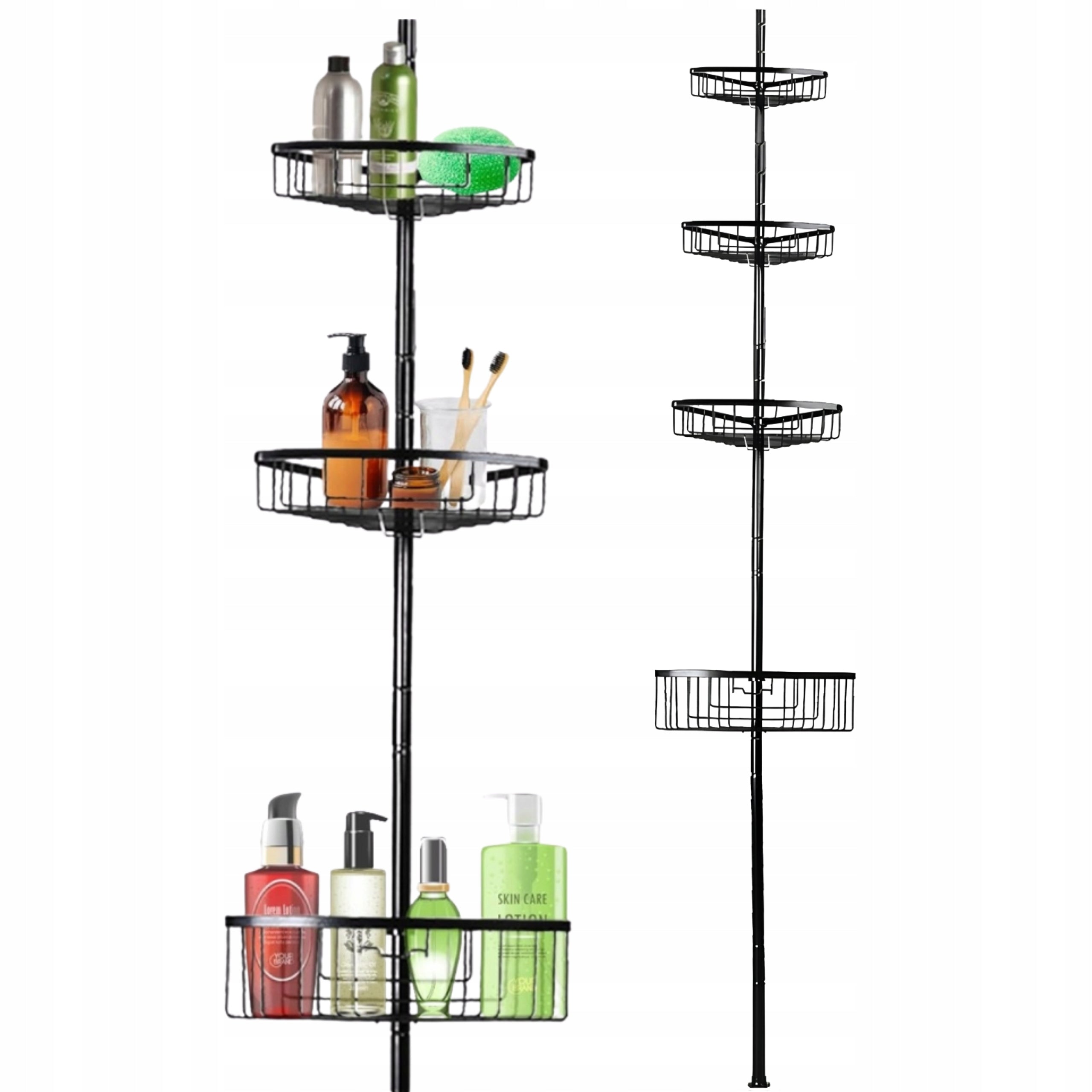Bathroom Shower Shelf Telescopic Adjustable Corner Black 76-275cm