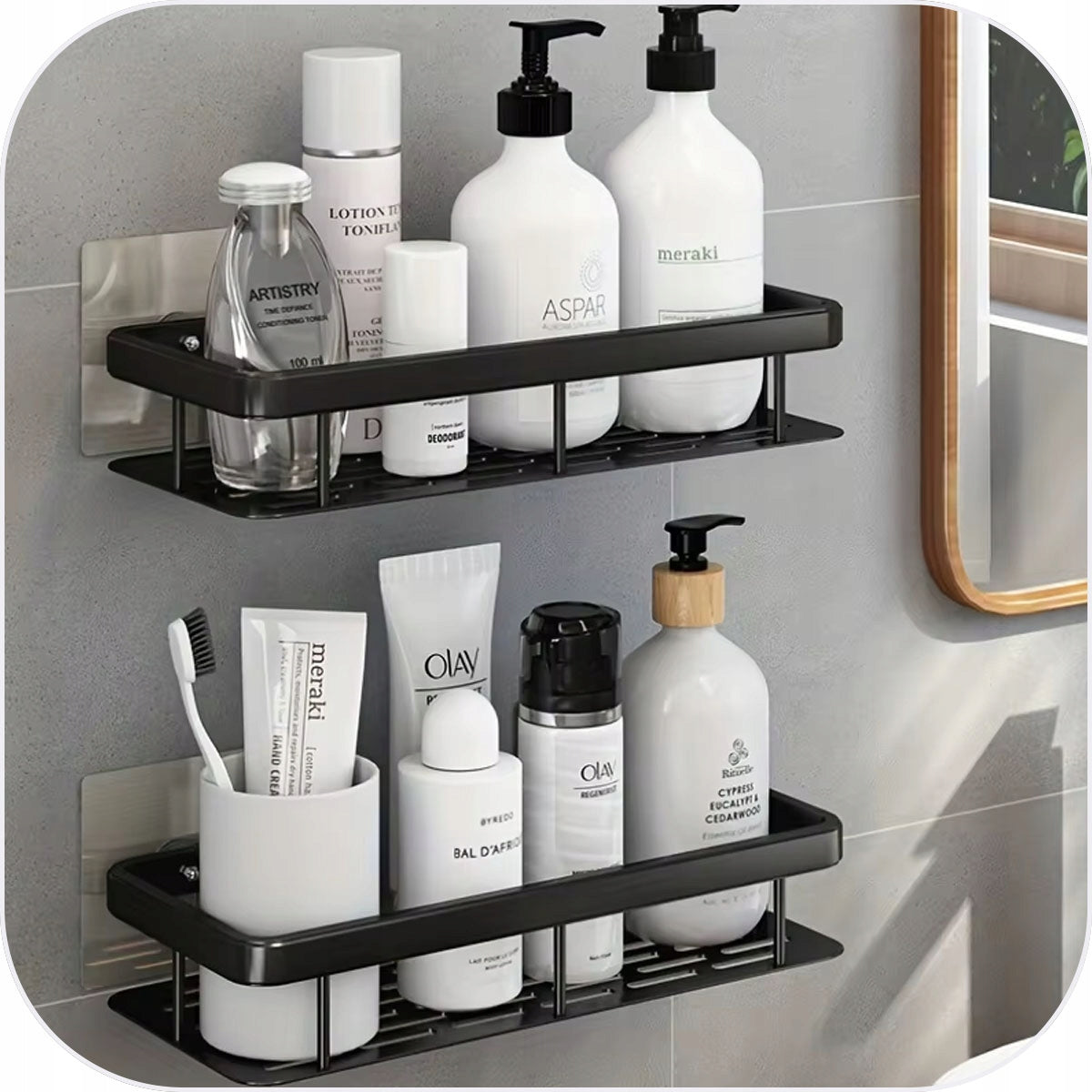 Bathroom Wall Shelf Shower Black Metal Without Drilling Sticker Manufacturer code 6002189