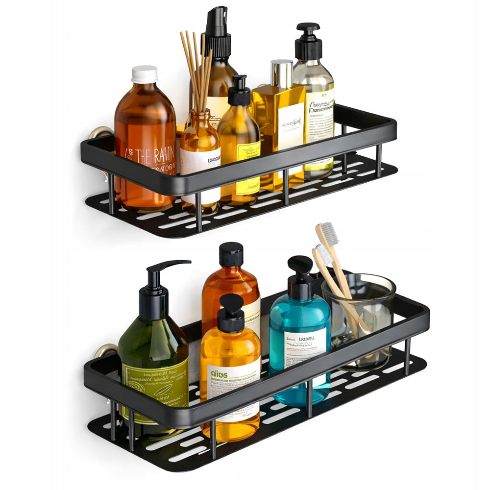 Bathroom Wall Shelf Shower Black Metal Without Drilling Sticker