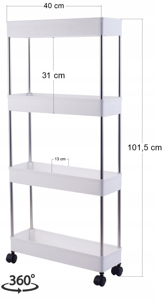Bathroom and kitchen shelf mobile on wheels cabinet bookcase Furniture height 101.5 cm