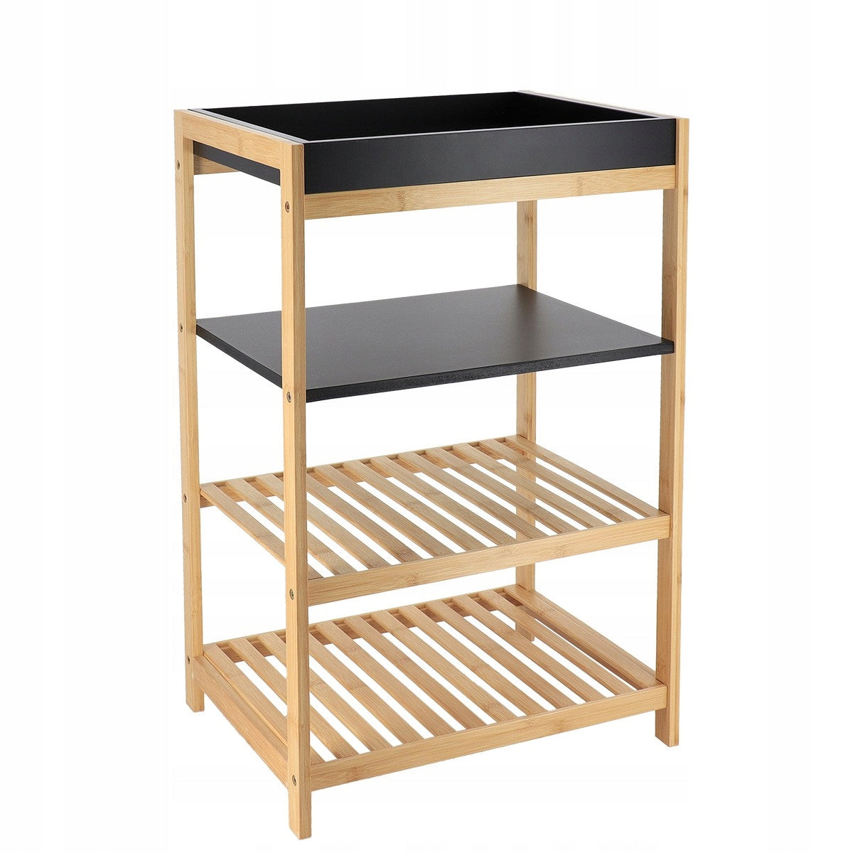 Bathroom cabinet 4-tier bookcase for cosmetics bamboo towels black