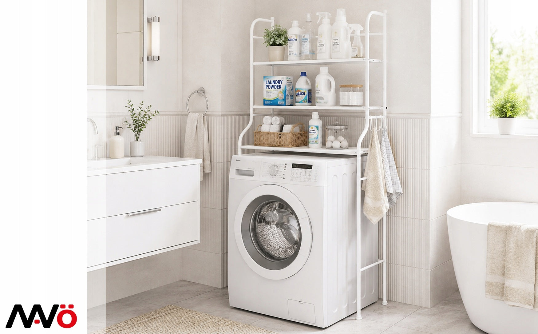 Bathroom cabinet organizer bookcase over washing machine bathroom toilet 3 shelves MAVÖ Packaging status original