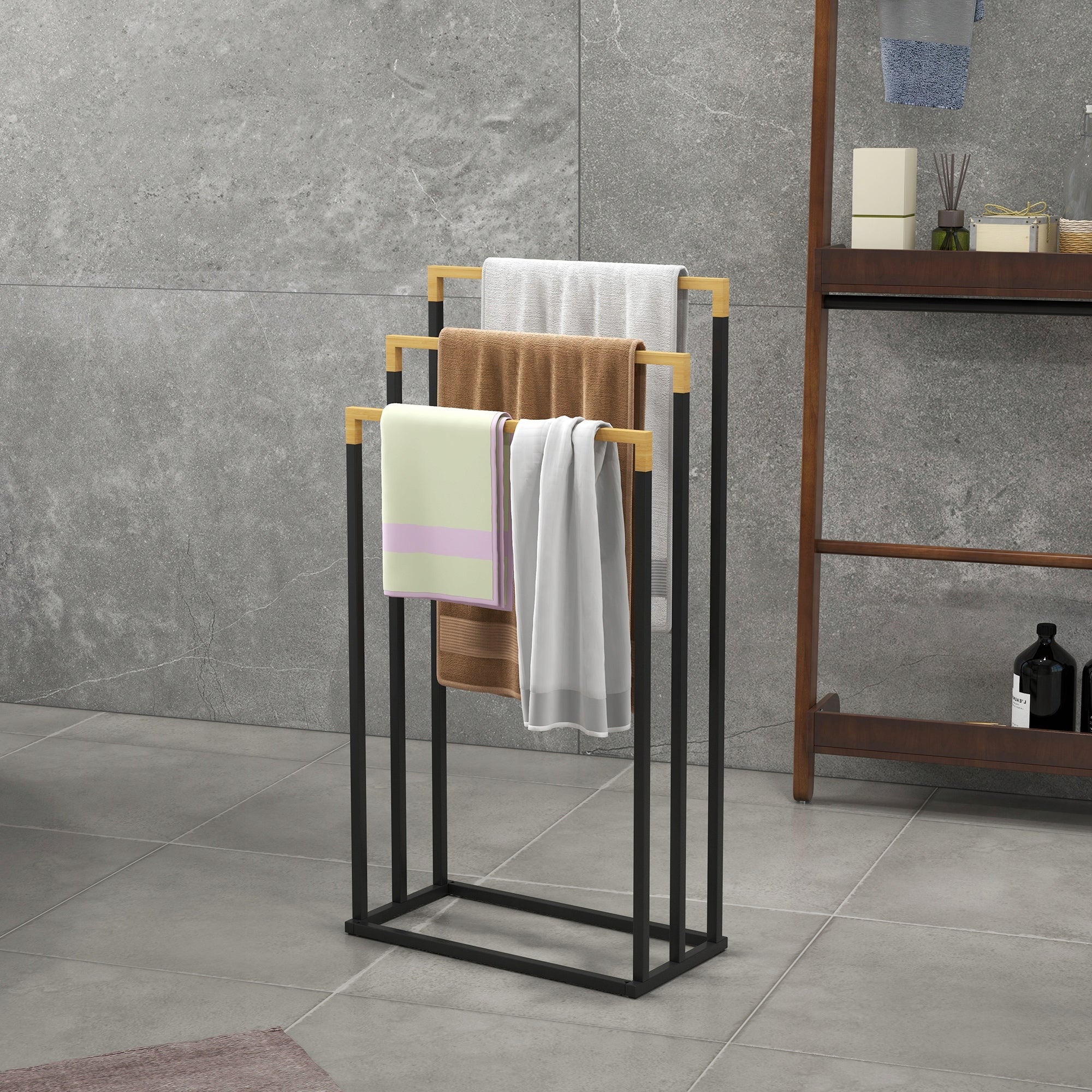 Bathroom hanger Kleankin black 45 x 22,5 x 86 cm Packaging status original