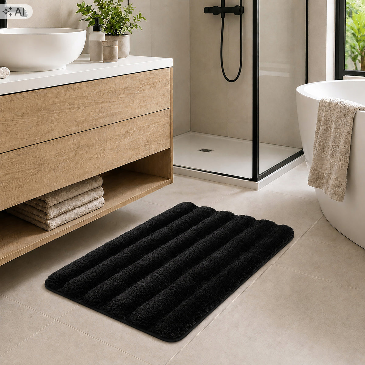 Bathroom rug 50x80 cm black soft plush non-slip solid Packaging status original