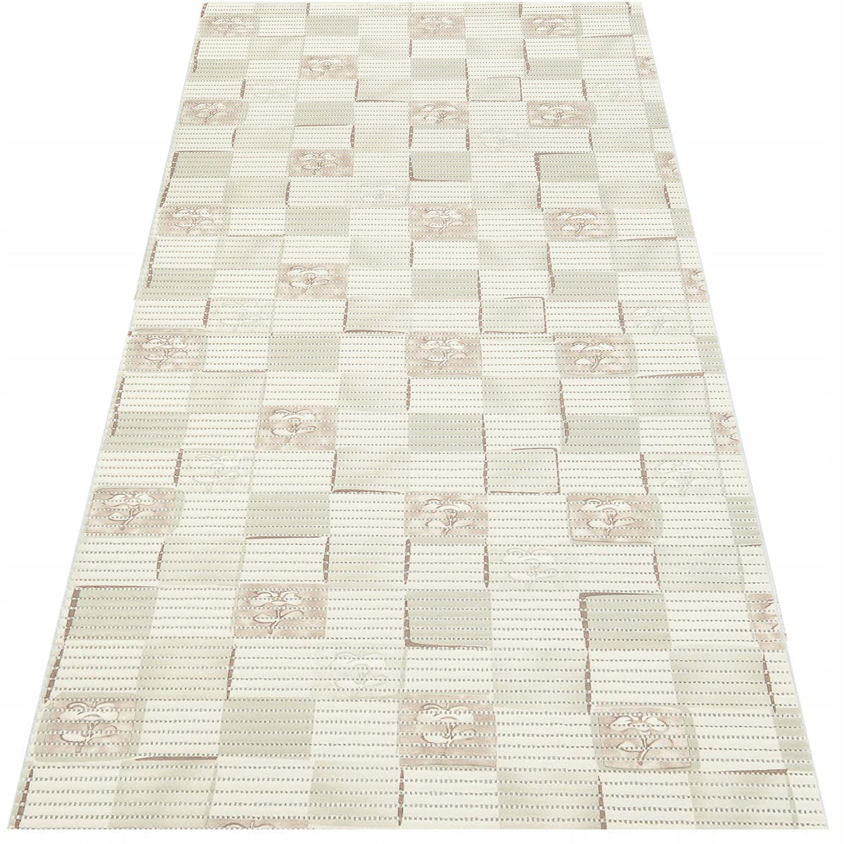 Bathroom rug mat PVC foam 65x130cm Checkered Pattern Beige