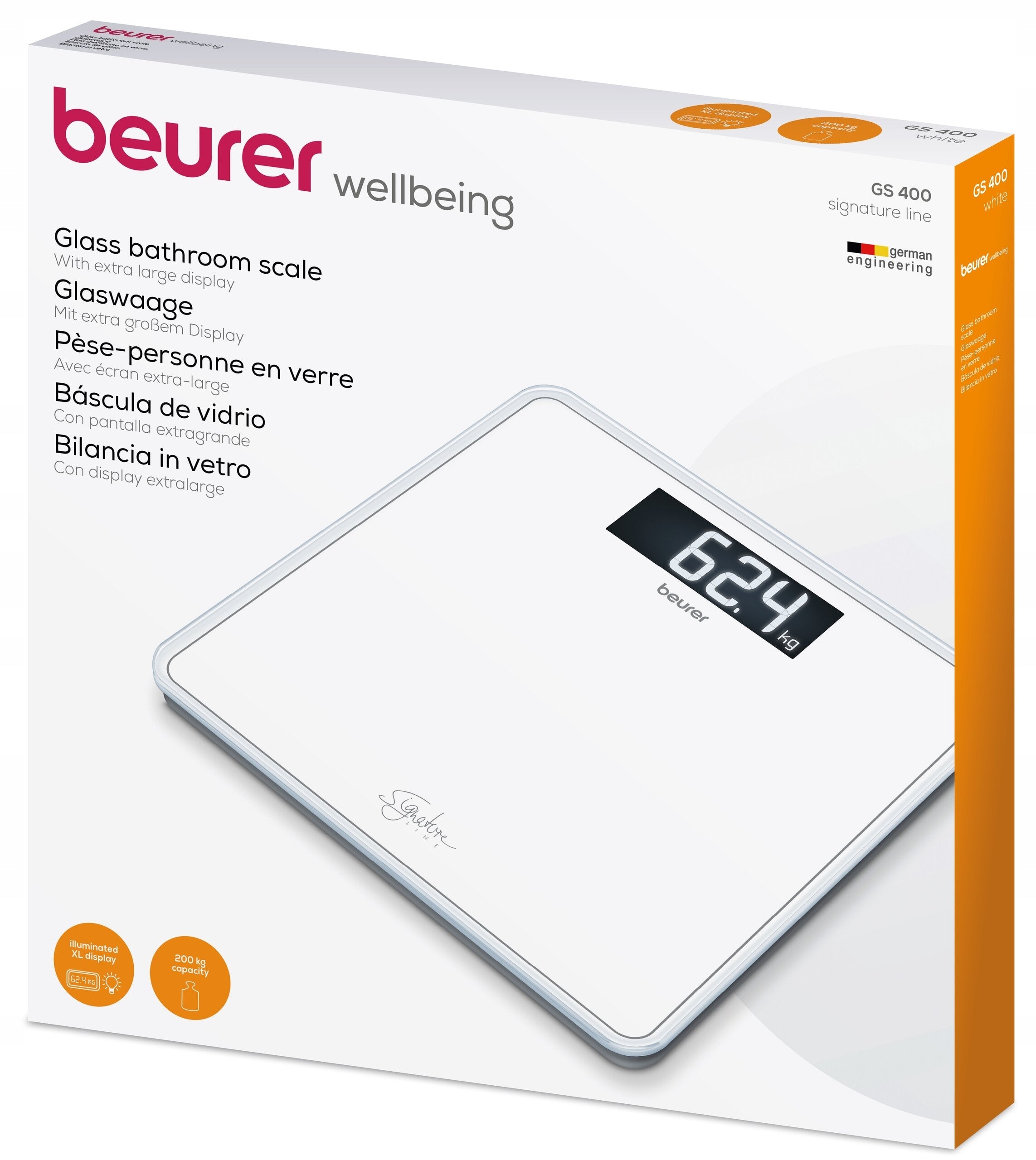 Bathroom scale BEURER GS 400 Signature Line White Batteries included yes