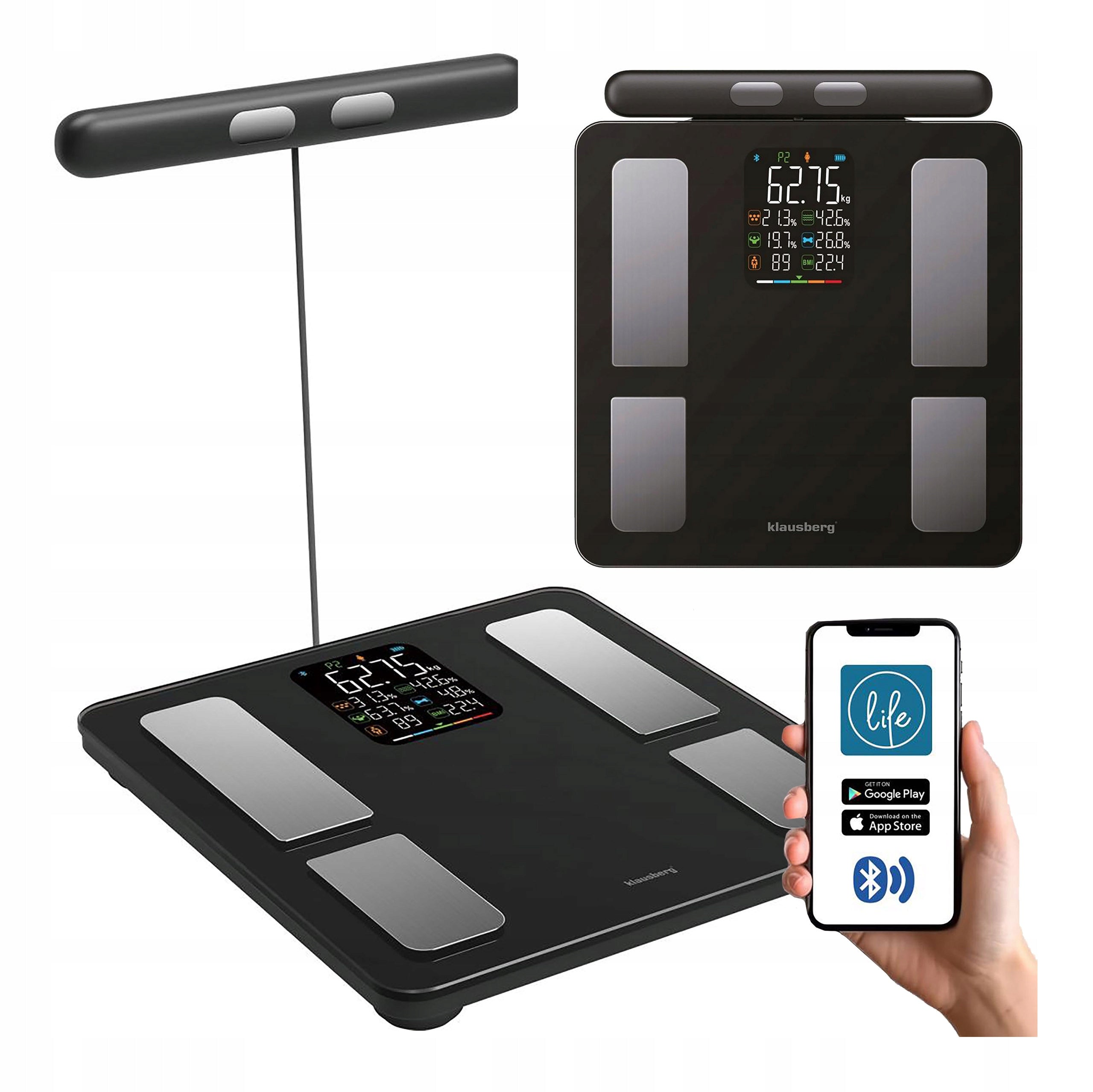 Bathroom scale with handle electronic analytical black up to 180 kg
