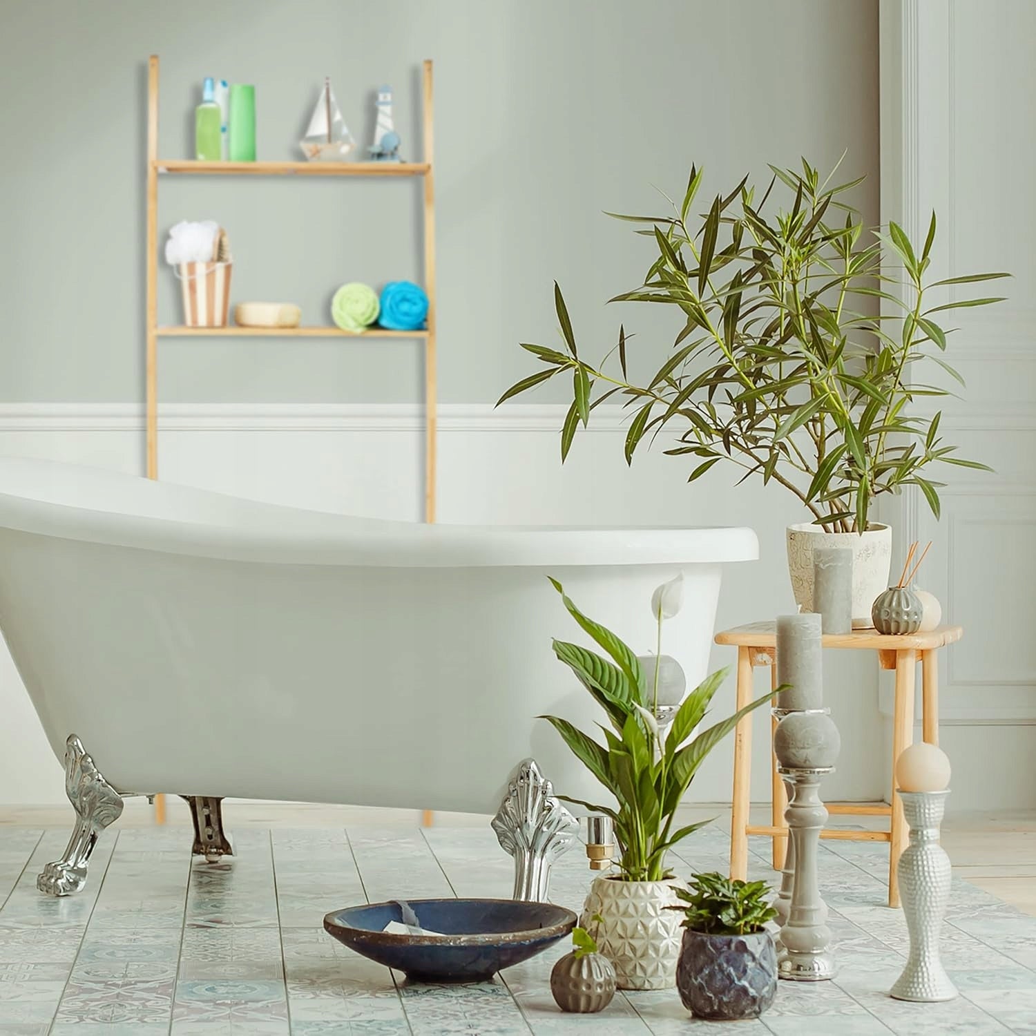 Bathroom shelving unit Bamboo shelf for washing machine 30 x 66 x 175 cm Brand Relaxdays