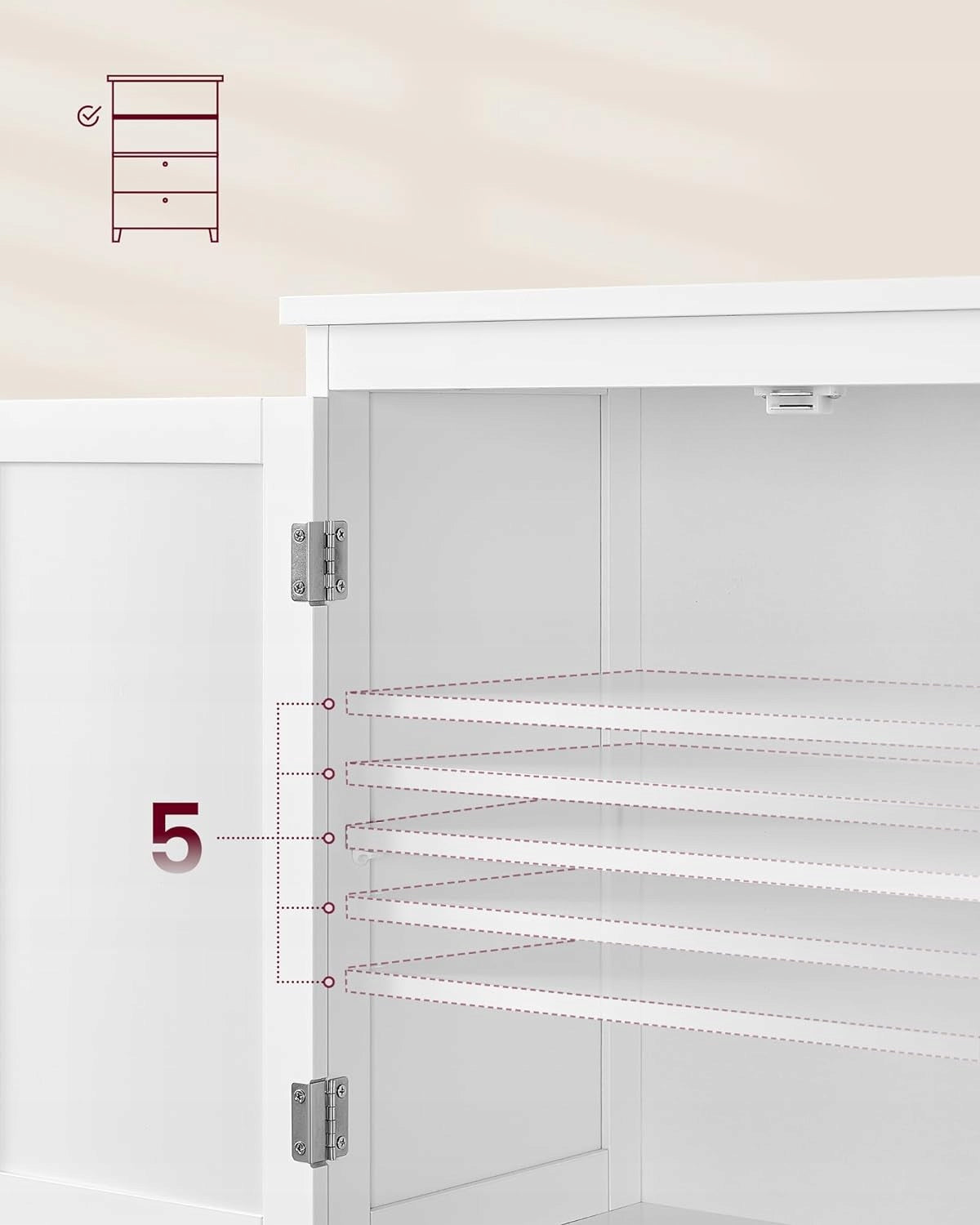 Bathroom shelving unit FREESTANDING CABINET 2 drawers door 30x60x110cm WHITE Furniture color white