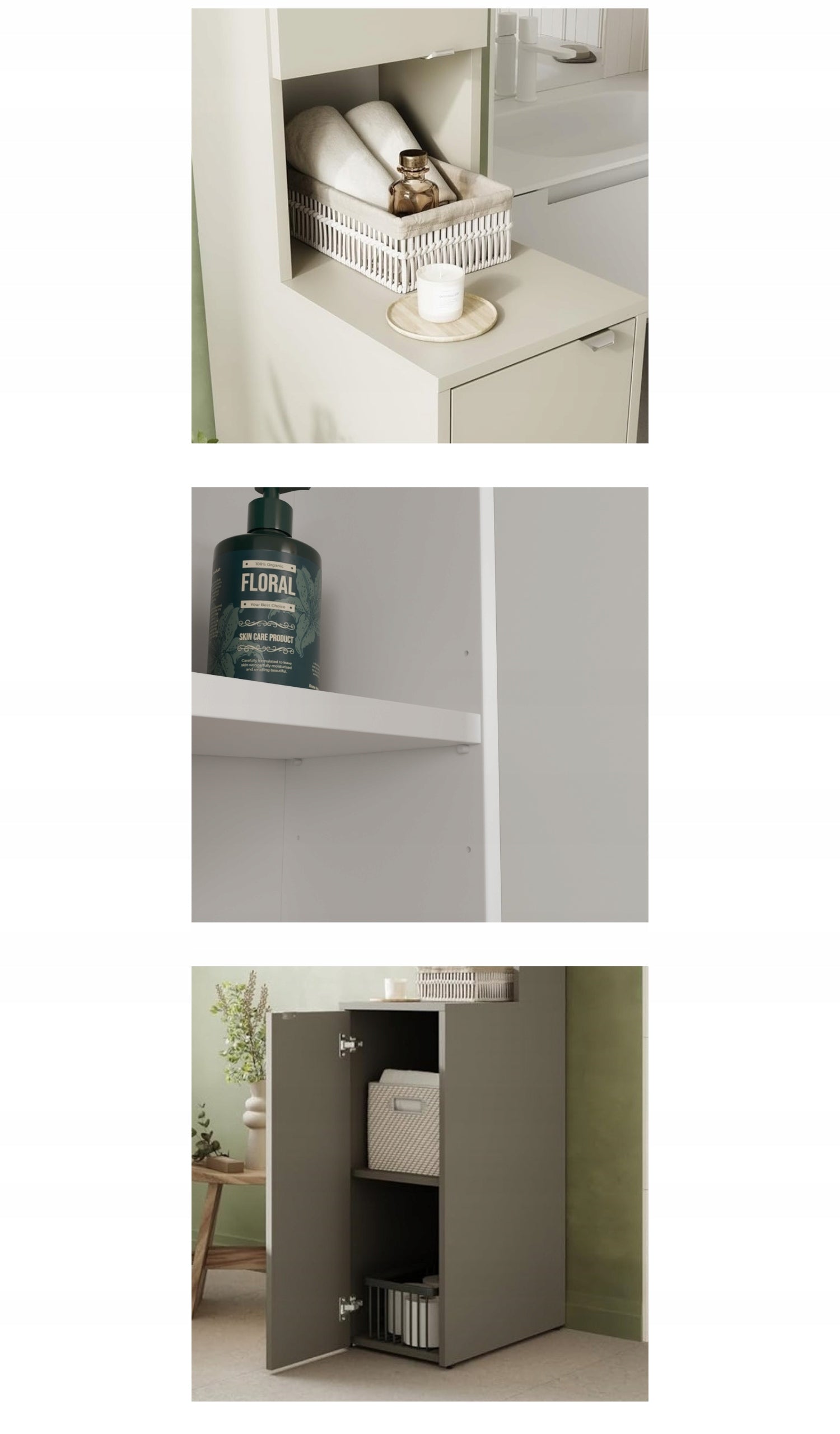 Bathroom shelving unit LORA 210 x 33 x 56 cm high cabinet bathroom cashmere Manufacturer code Lora 33 kaszmir