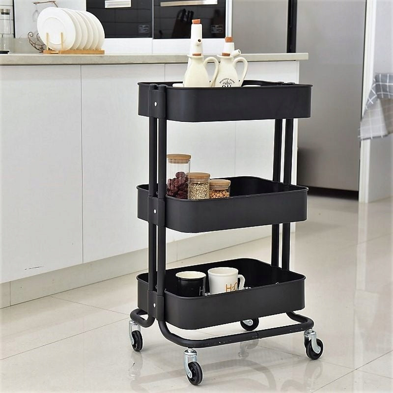 Bathroom trolley, kitchen rack with three spacious shelves - black Furniture color black
