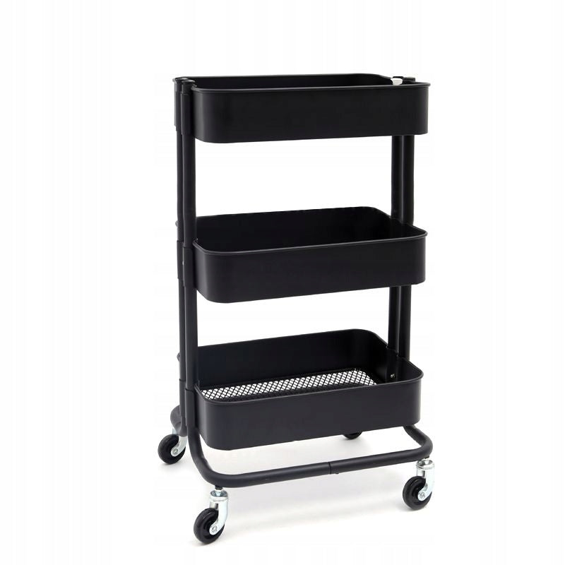 Bathroom trolley, kitchen rack with three spacious shelves - black