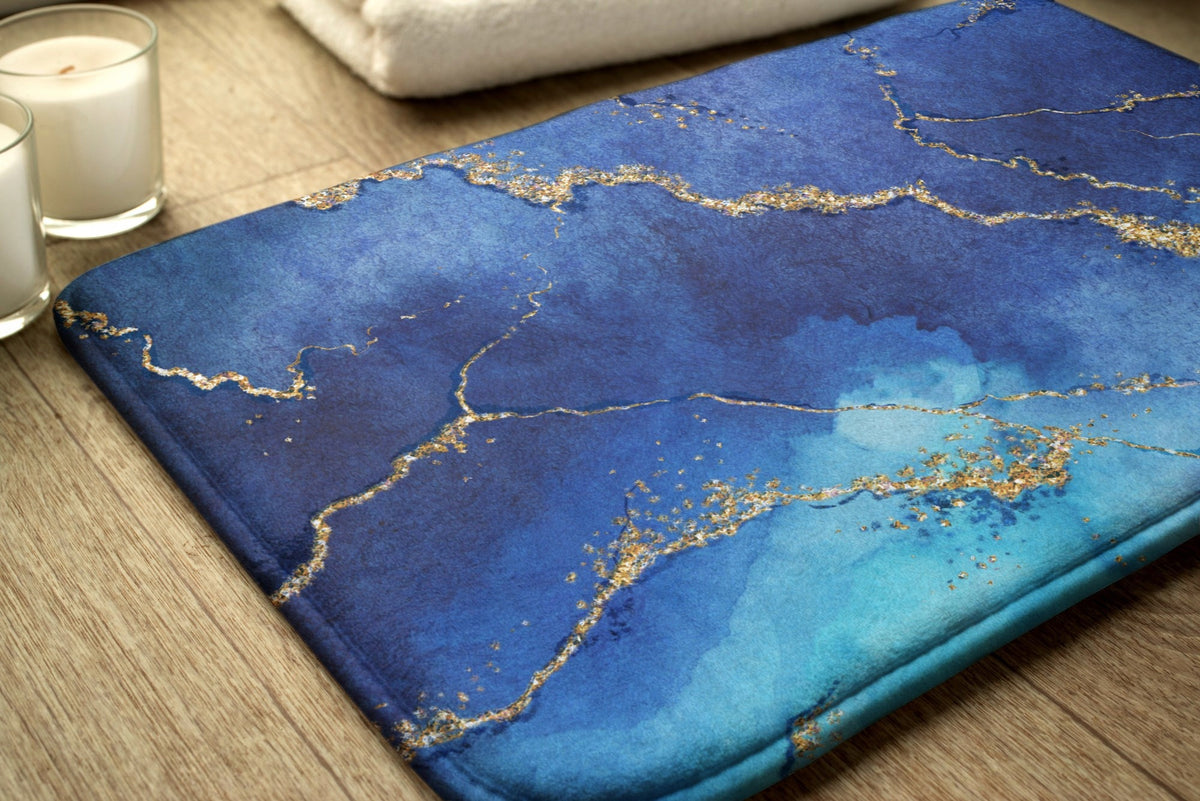 Bathtub Entrance Rug Blue Marble Length 45 cm