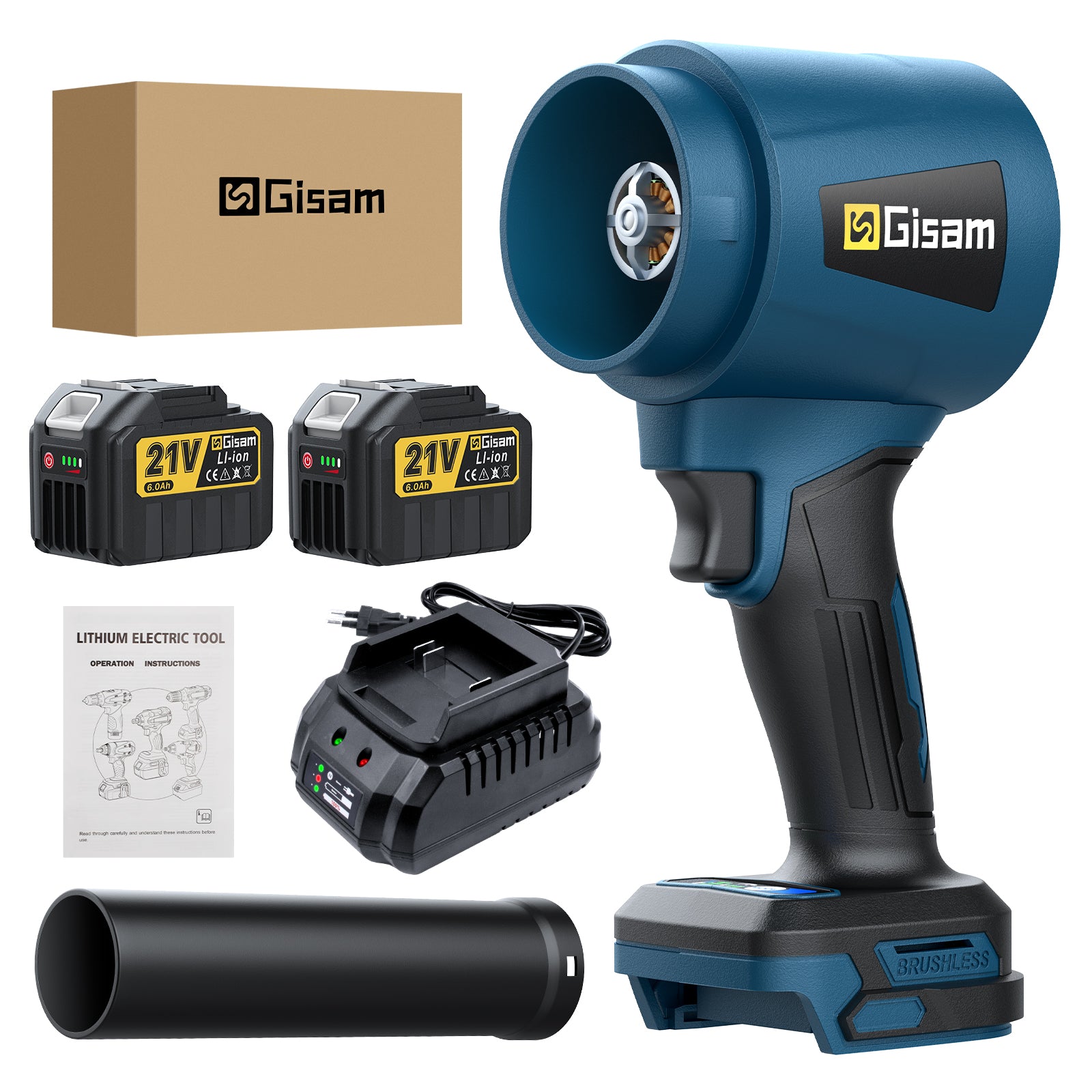 Battery Blower Gisam 3000W + 2 Accumulators Batteries Included