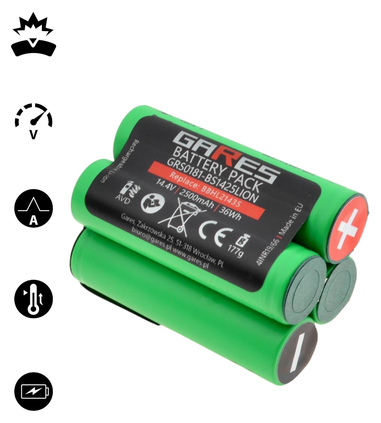 Battery Gares for Bosch BBHL21435 908BPV144 BBHF214 BBH2P14 14,4V 2,5Ah Manufacturer Gares