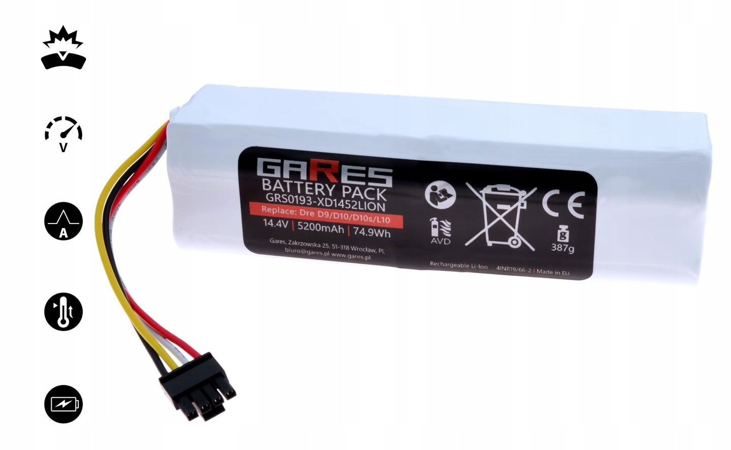 Battery Gares for Xiaomi Dreame D10s D9 PRO F9 L10 s 14,4V 5,2Ah Manufacturer code GRS0193-XD1452LION