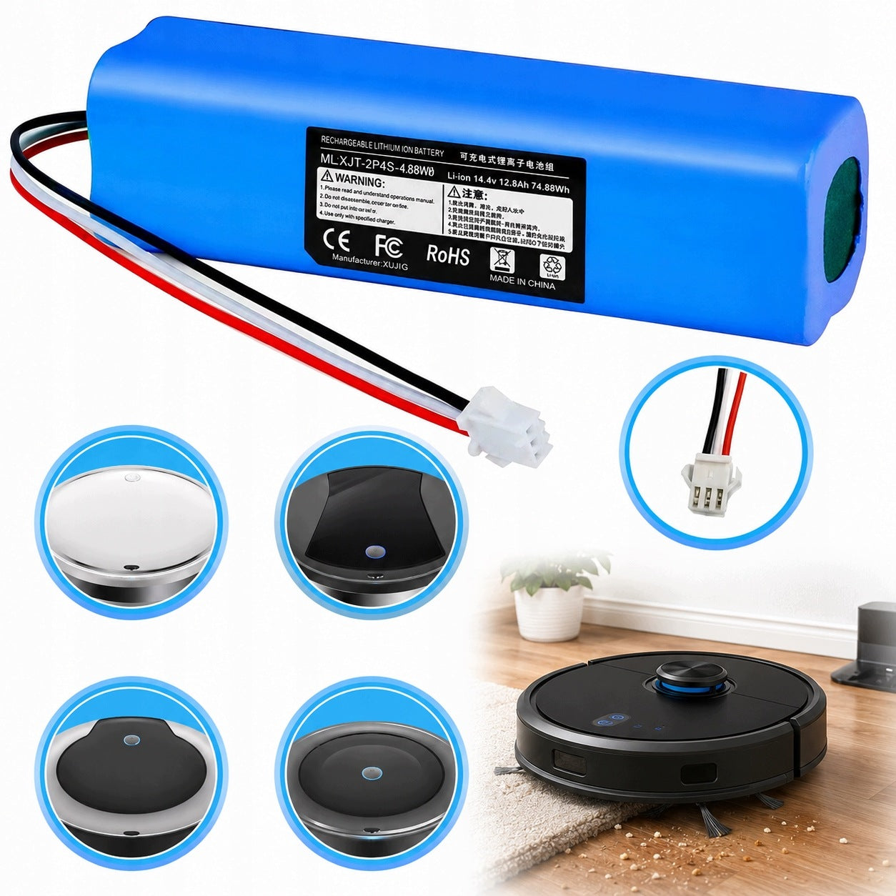 Battery H18650CH-4S2P battery for Roidmi Eve plus SDJ01RM 14,4V