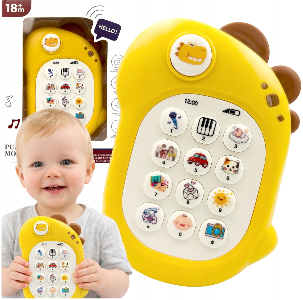 Battery Operated Baby Toy Phone Interactive Glowing Playing Dinek