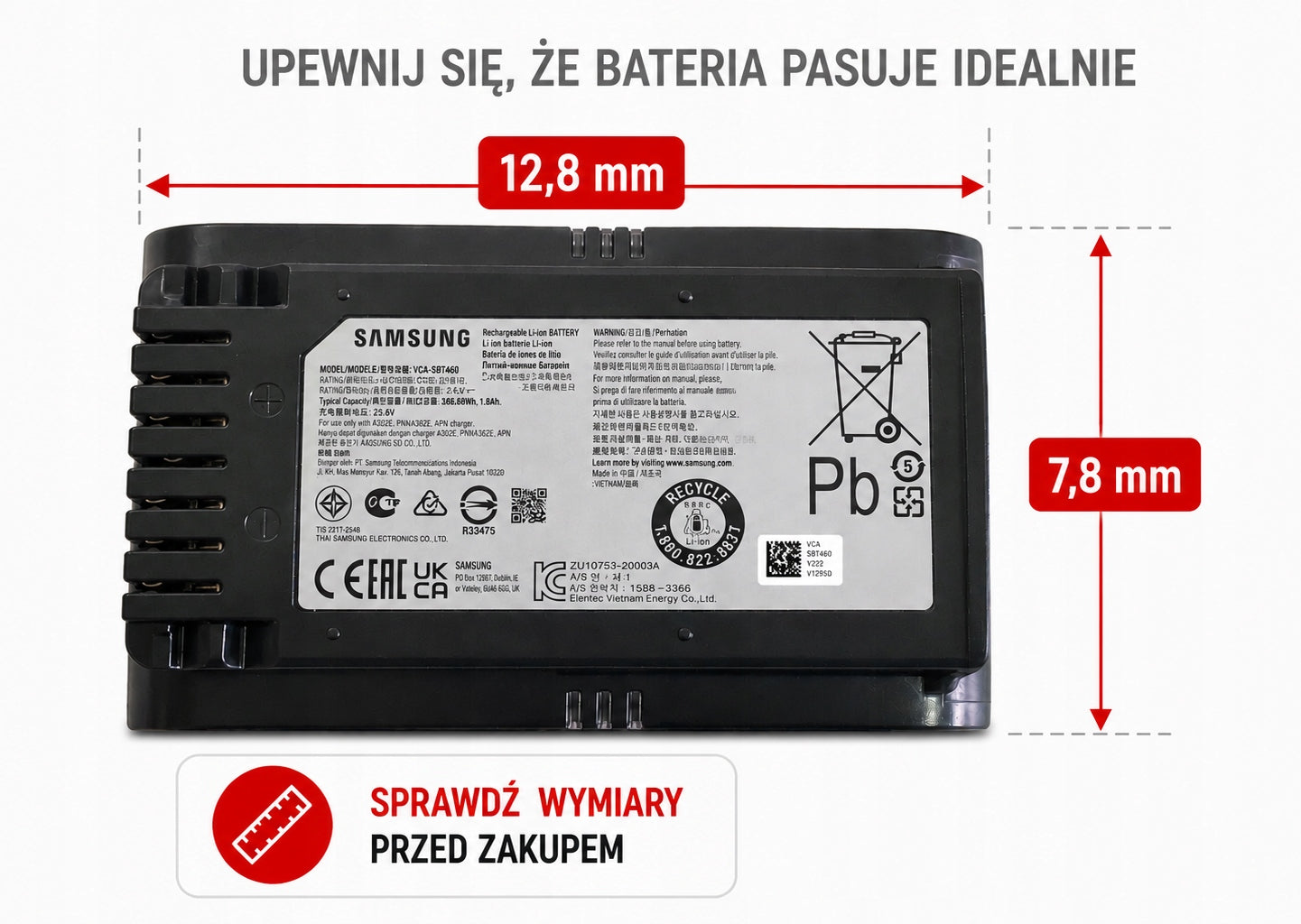 Battery Samsung Jet 75 battery for vacuum cleaner VCA-SBTA60 Manufacturer code VCA-SBTA60