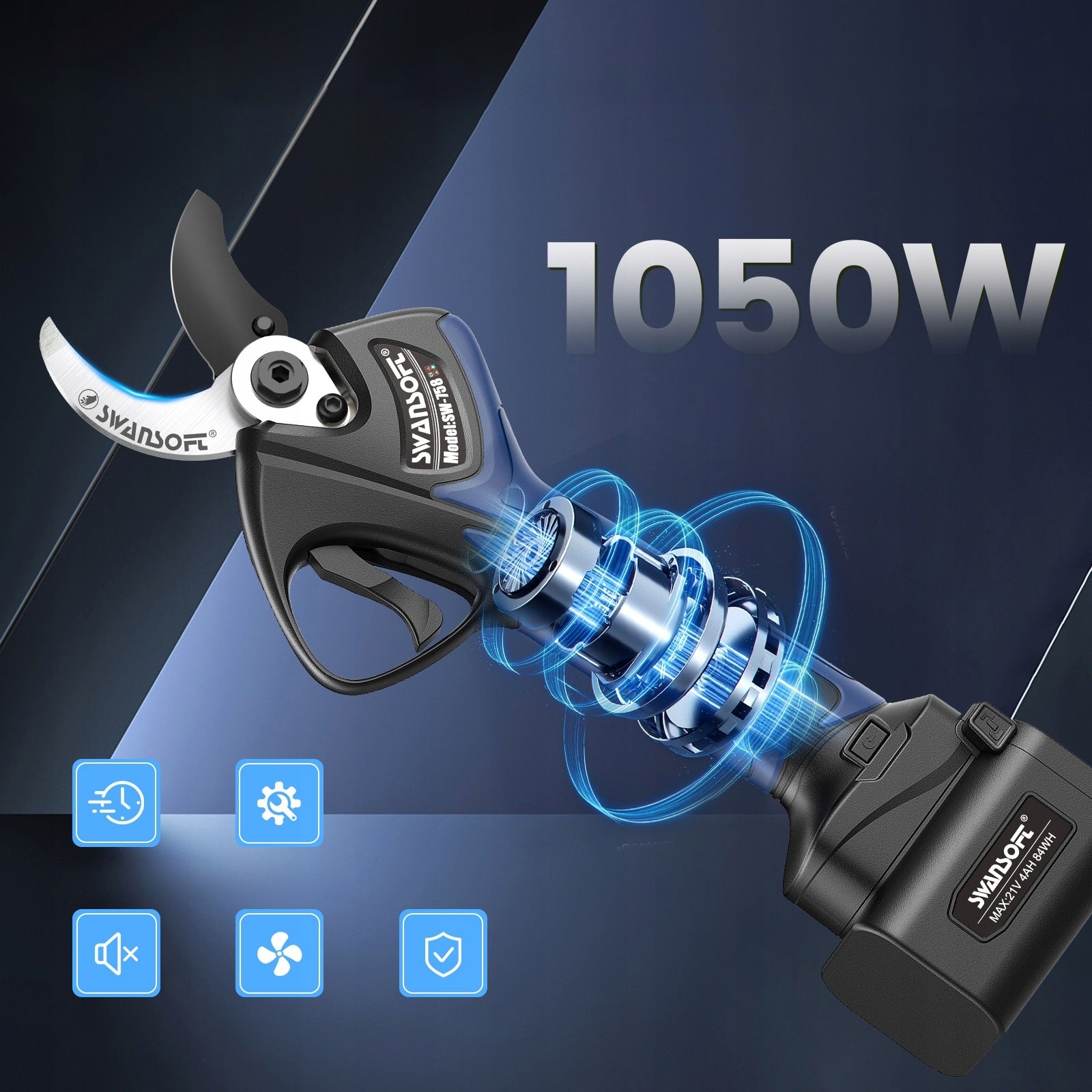 Battery electric pruner 40mm, 1050W power shears with 21V 4Ah battery 758 Packaging status original