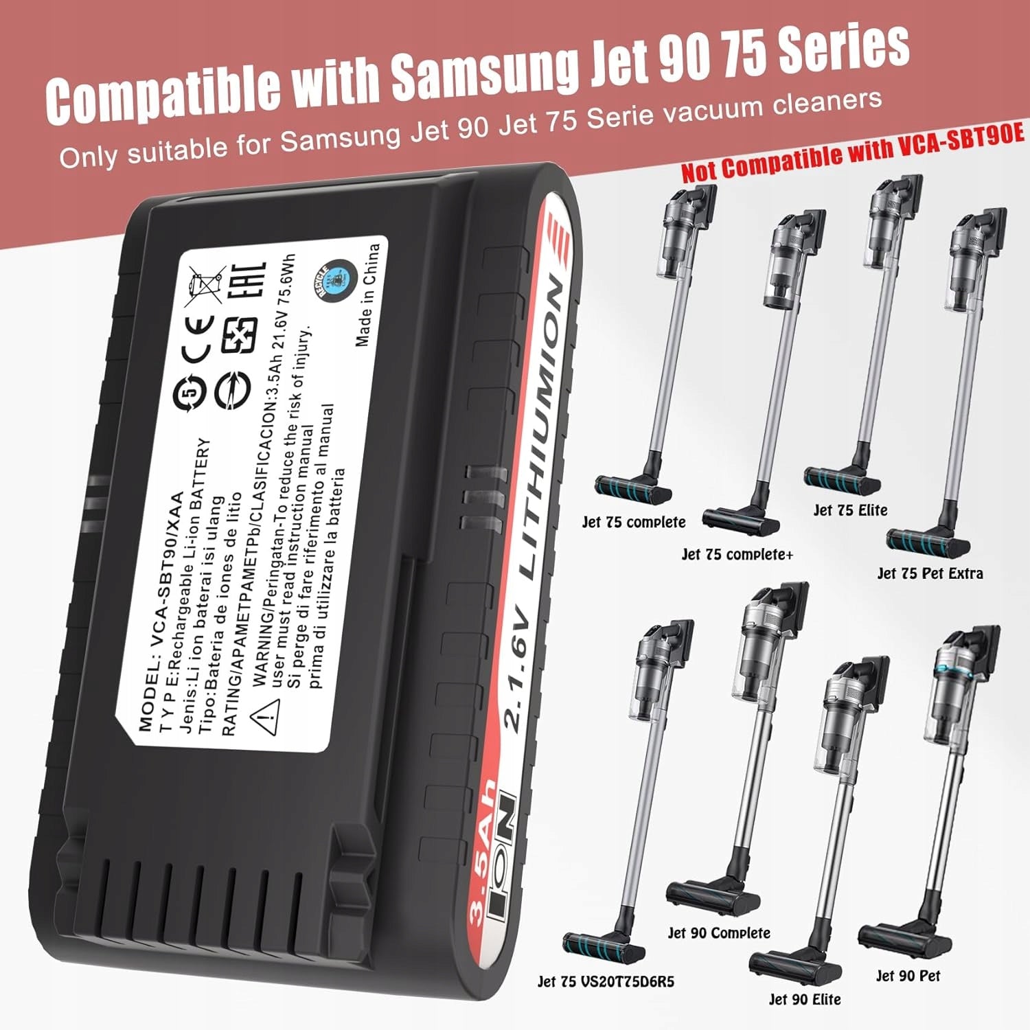 Battery for Samsung VS9000 - VCA-SBT90 (Jet 75 / 90) - 21.9V