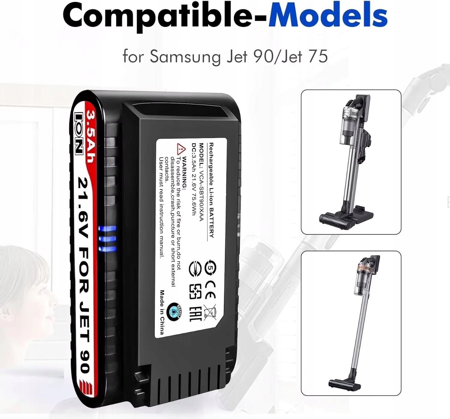 Battery for Samsung VS9000 - VCA-SBT90 (Jet 75/90) - 22V 3500mAh Manufacturer code AL005AGD