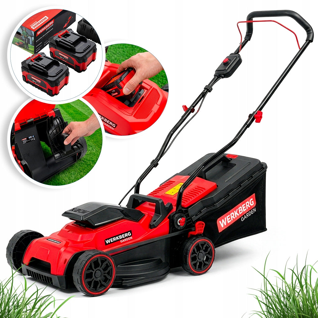 Battery mower POWERFUL 33 CM 2xAKU 4.0Ah mulching 32L charger