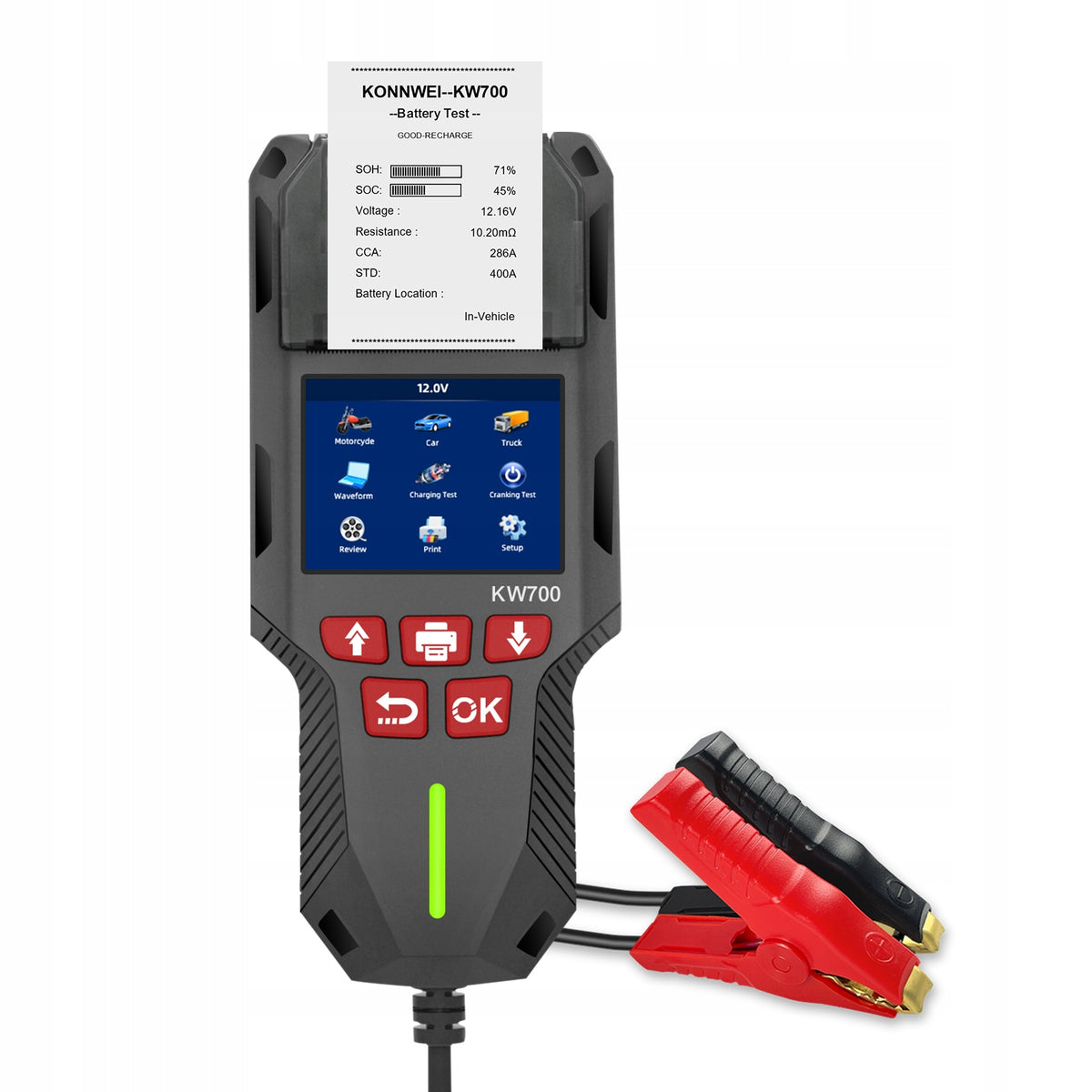 Battery tester Konnwei KW700 polish menu 12V 24V printer analyzer