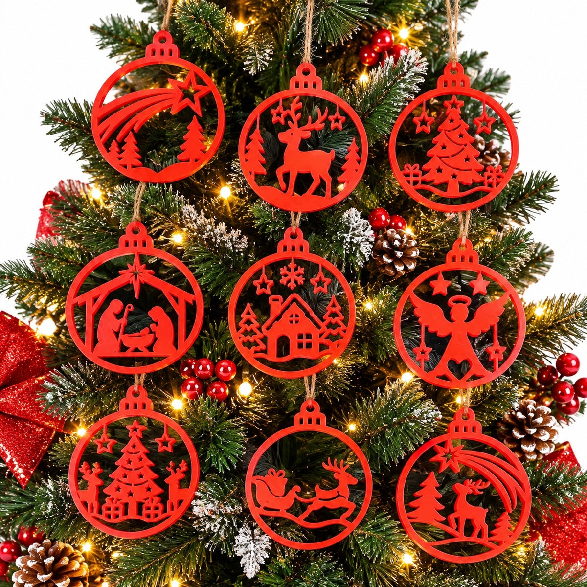 Baubles Christmas Tree Ornaments Pendants Openwork 3D 9 pieces large Packaging status original