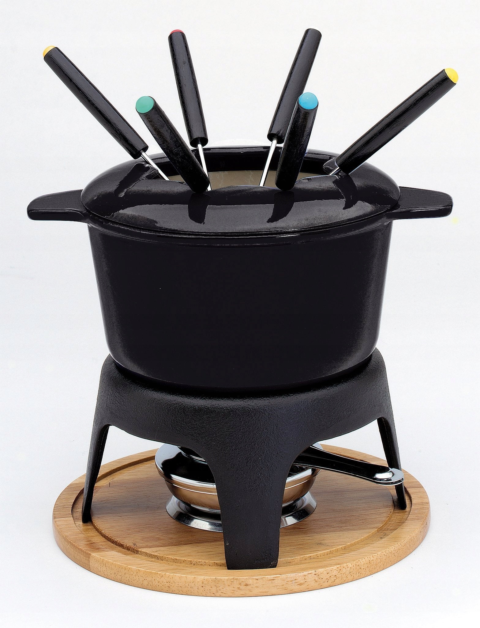 Baumalu 385051 Black cast iron fondue set 6 people with wooden