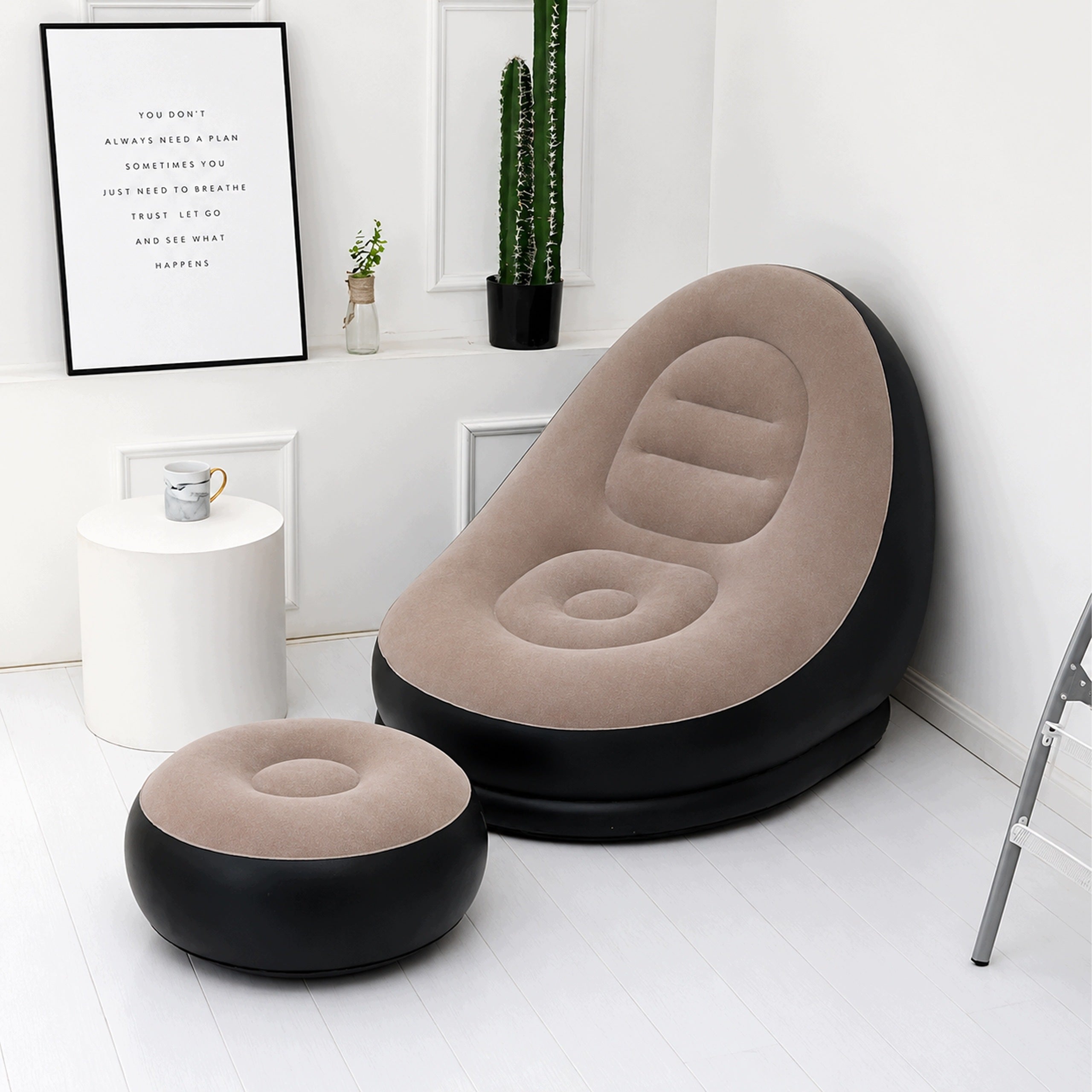 Beach Garden Lounger Armchair Inflatable For Beach Camping With Footrest Pouf Brand no brand
