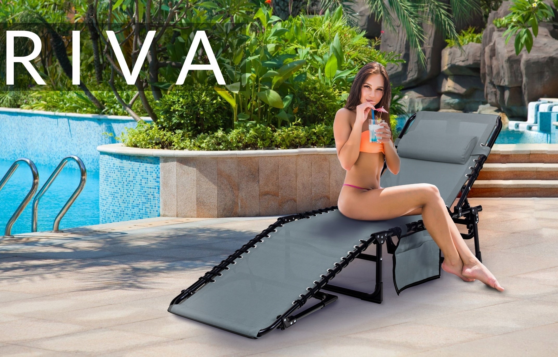 Beach Garden Lounger RIVA FOLDING COUCH ADJUSTABLE Bed WITH HEADREST Manufacturer code ST-604