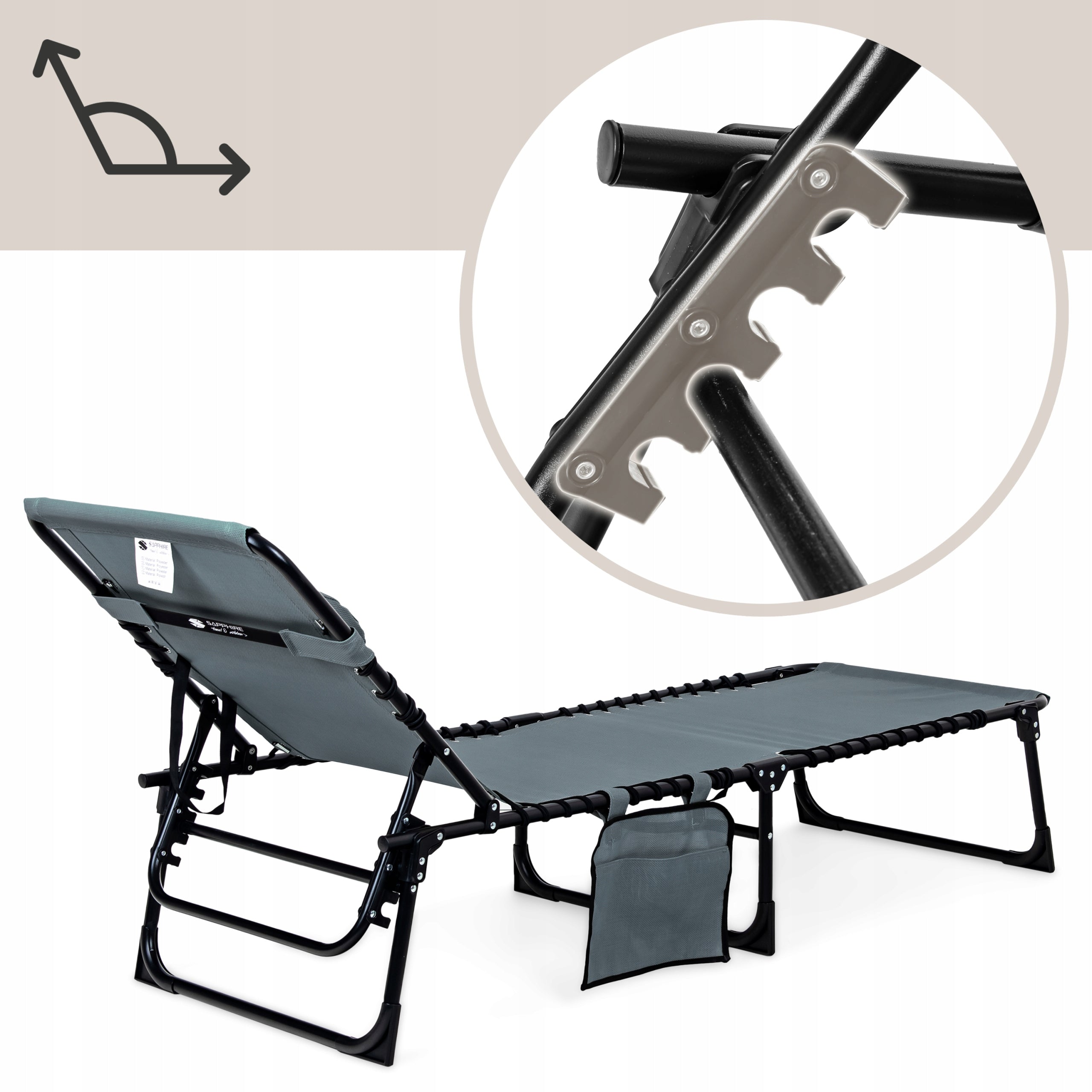 Beach Garden Lounger RIVA FOLDING COUCH ADJUSTABLE Bed WITH HEADREST Model RIVA_GRAY