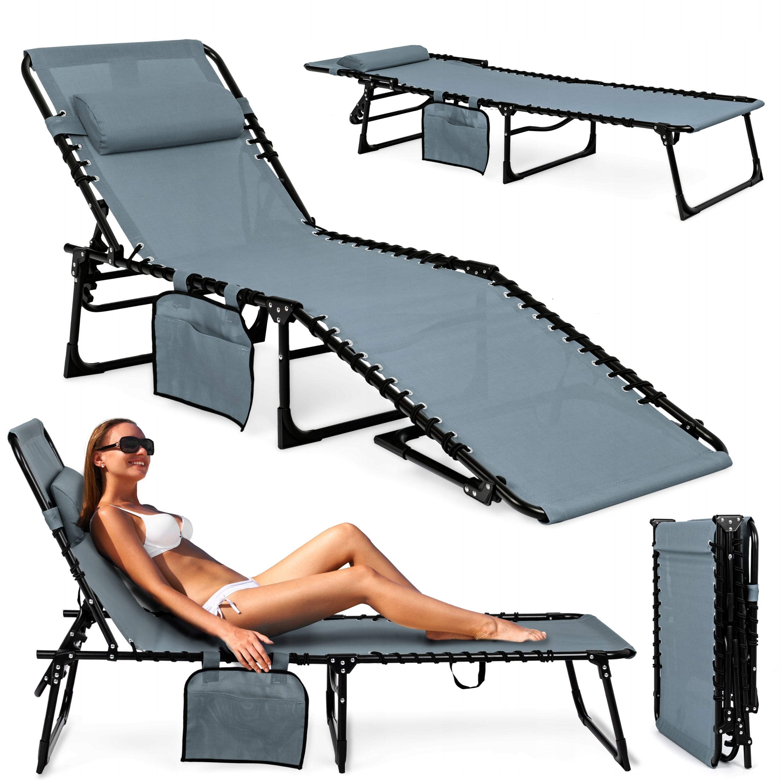 Beach Garden Lounger RIVA FOLDING COUCH ADJUSTABLE Bed WITH HEADREST