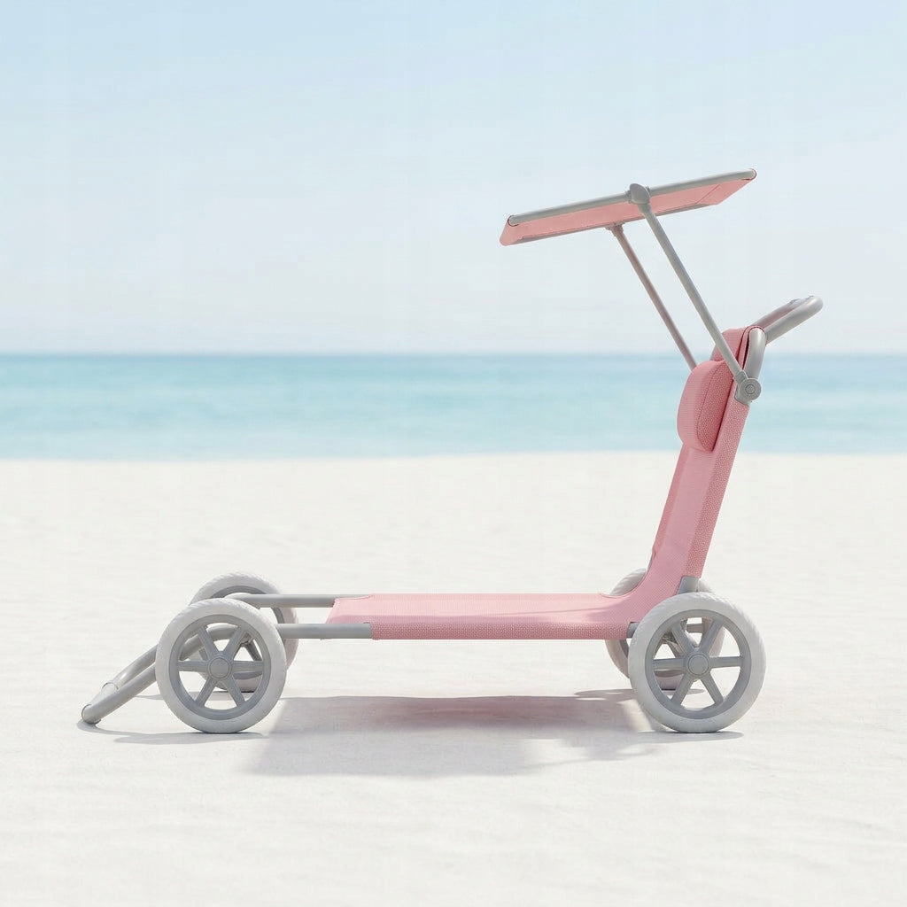 Beach Lounger 2in1 PINK Trolley with Canopy Wheels Cushion YS-34 Kind sunbed