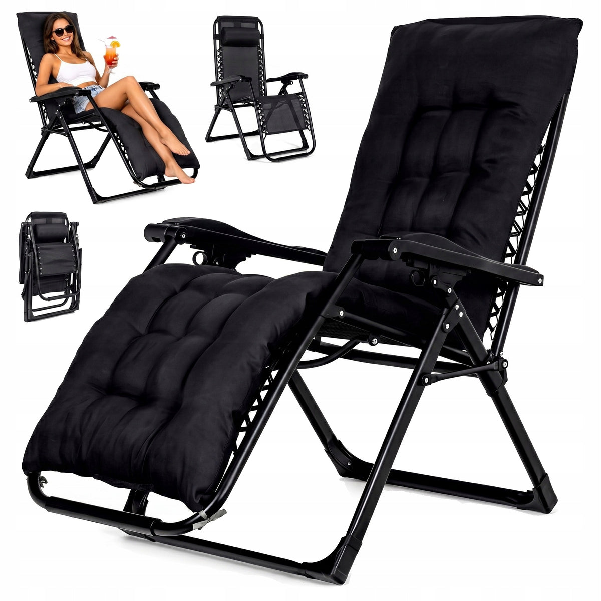 Beach Lounger LIVRO Strong Folding Cushion Adjustable Armchair