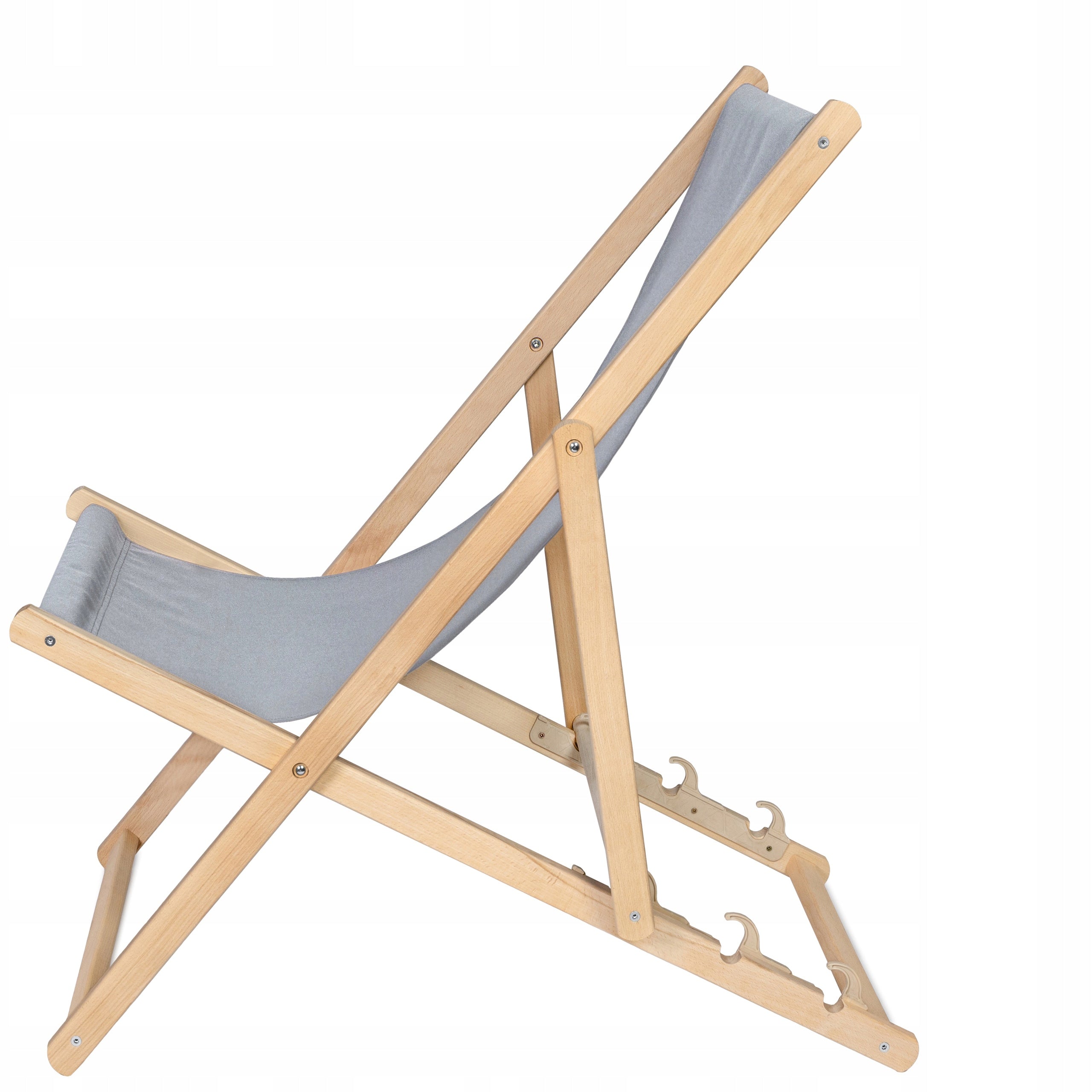 Beach Lounger WOODEN THICK SLATS for balcony terrace STRONG [BEIGE] Color beige