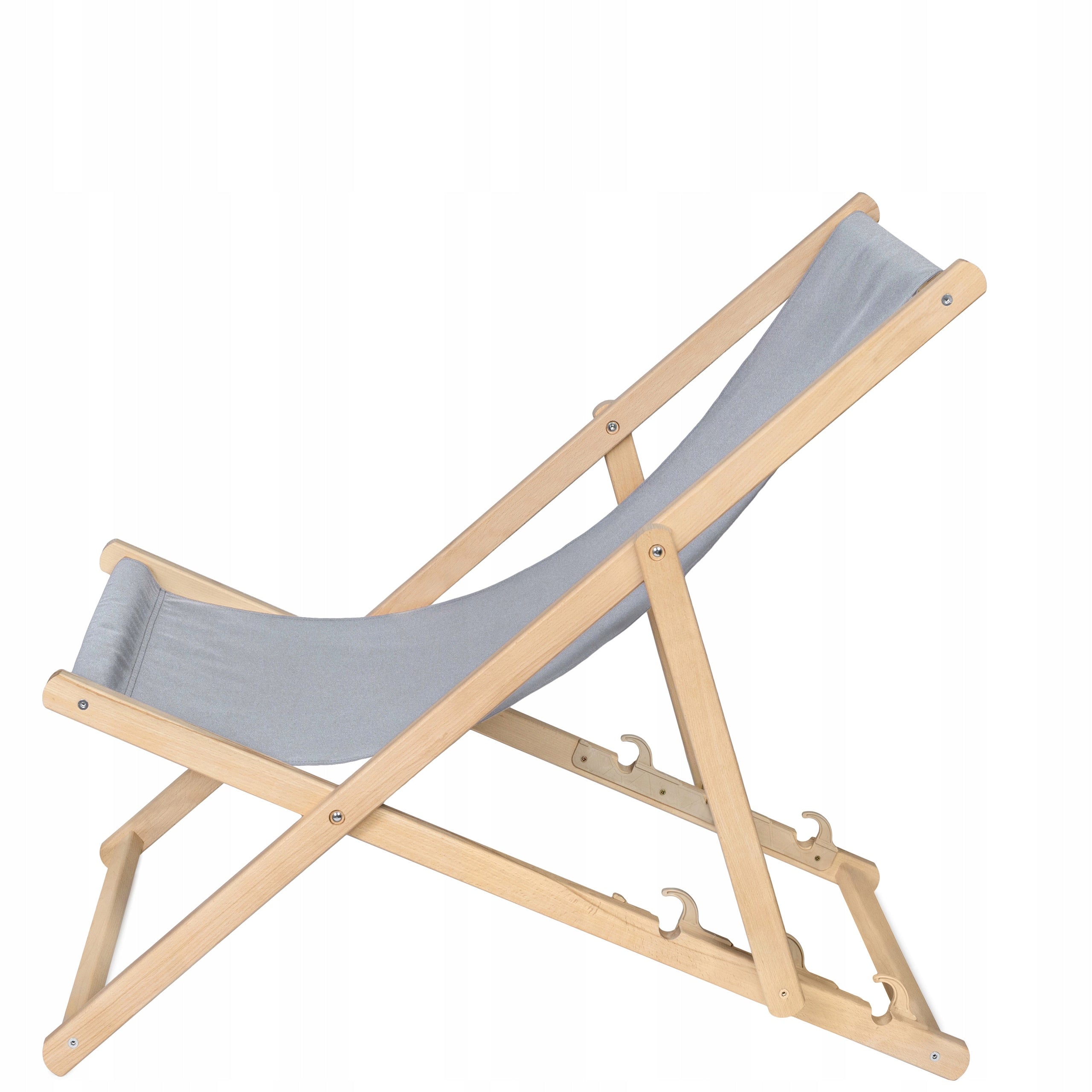Beach Lounger WOODEN THICK SLATS for balcony terrace STRONG [BEIGE] Kind sunbed