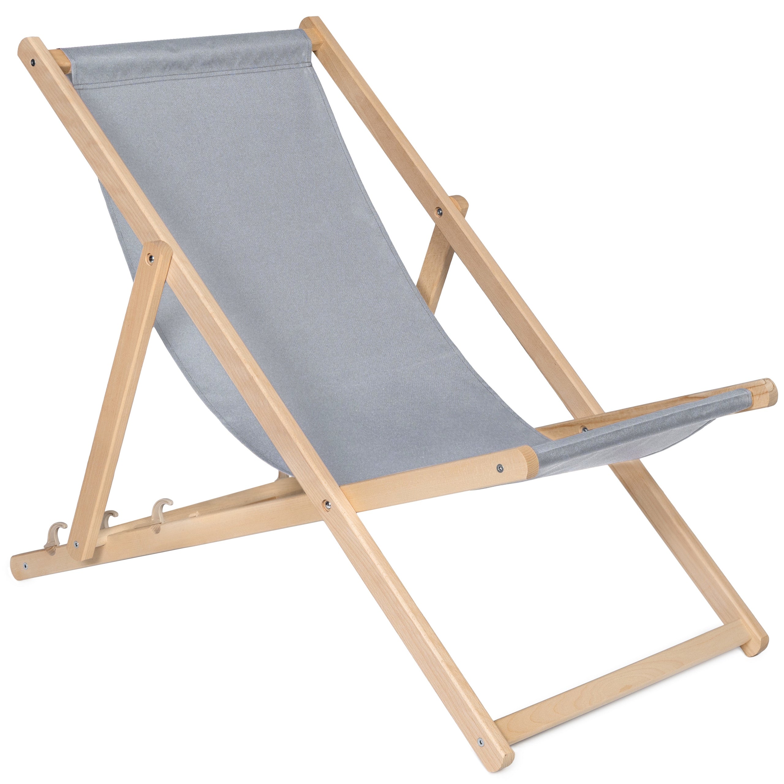 Beach Lounger WOODEN THICK SLATS for balcony terrace STRONG [BEIGE]