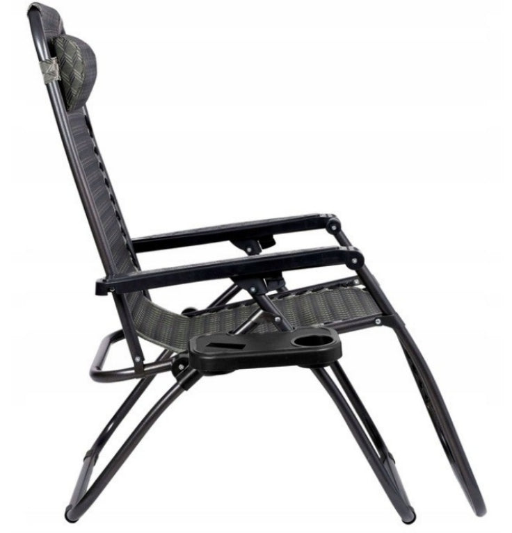 Beach Lounger with Headrest Folding Mesh Brown Tourist Garden Color brown