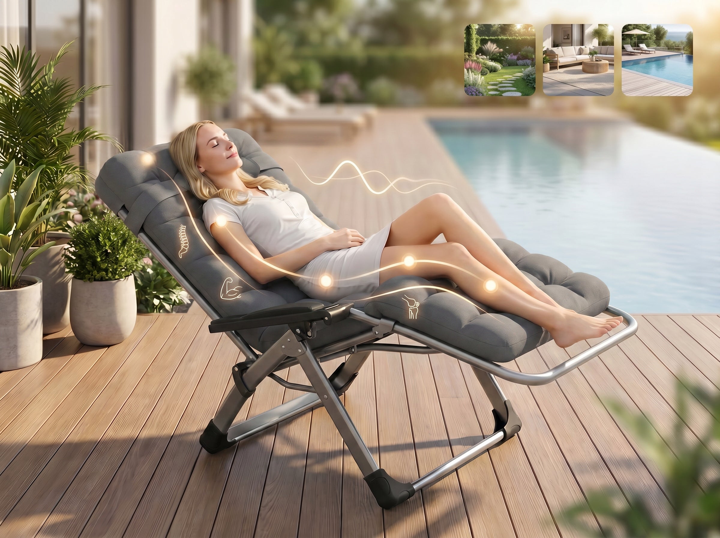 Beach Lounger with Mattress Cushion Comfortable Folding ZERO GRAVITY Manufacturer code Ultra wygodny duży leżak z płynną regulacją