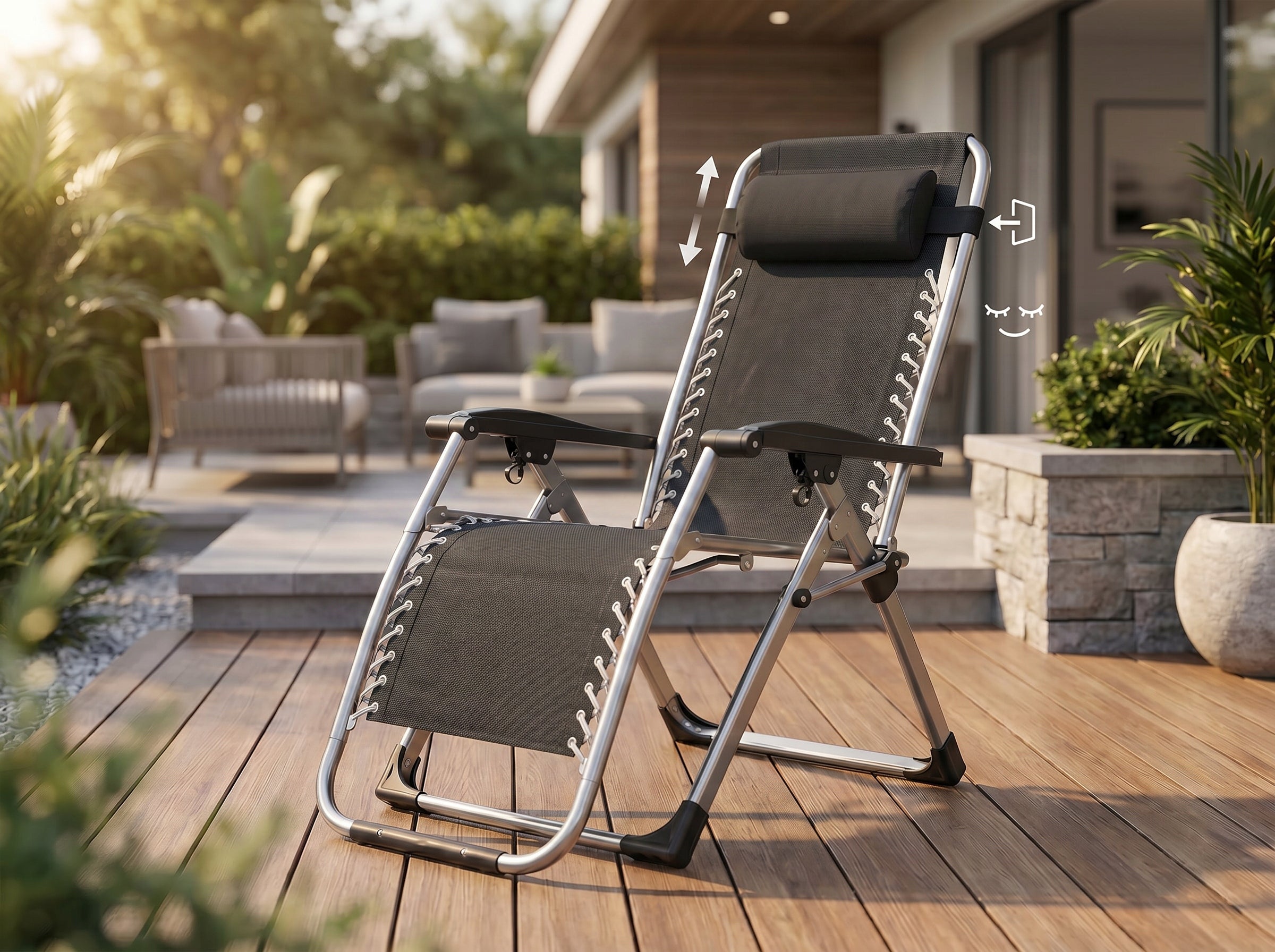 Beach Lounger with Mattress Cushion Comfortable Folding ZERO GRAVITY Model Ultra wygodny duży leżak z płynną regulacją PRO+