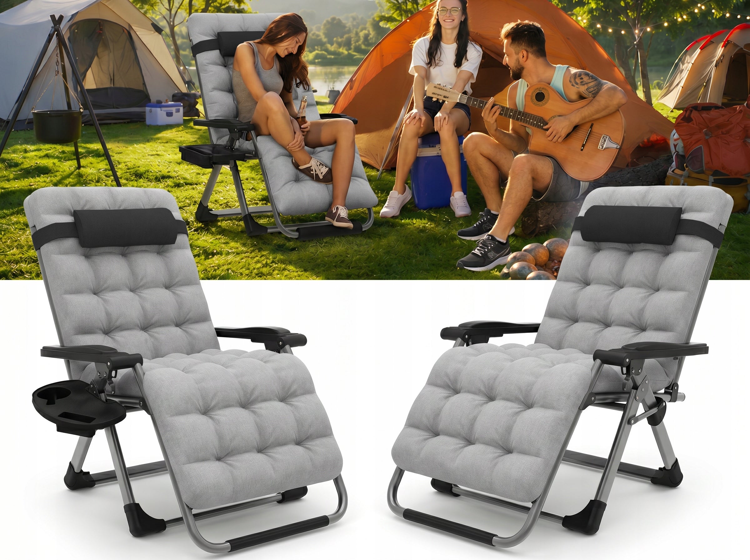 Beach Lounger with Mattress Cushion Comfortable Folding ZERO GRAVITY Packaging status original