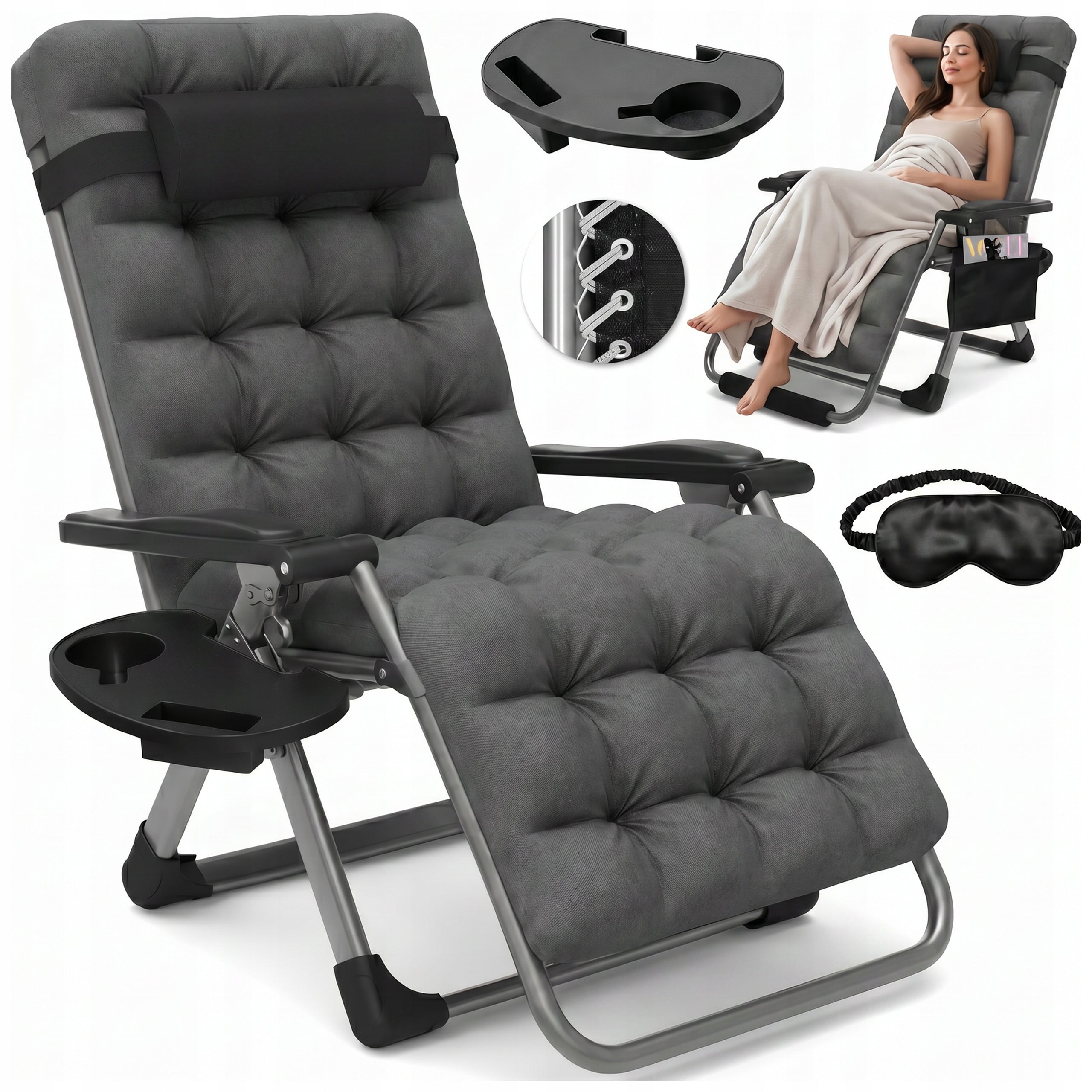 Beach Lounger with Mattress Cushion Comfortable Folding ZERO GRAVITY